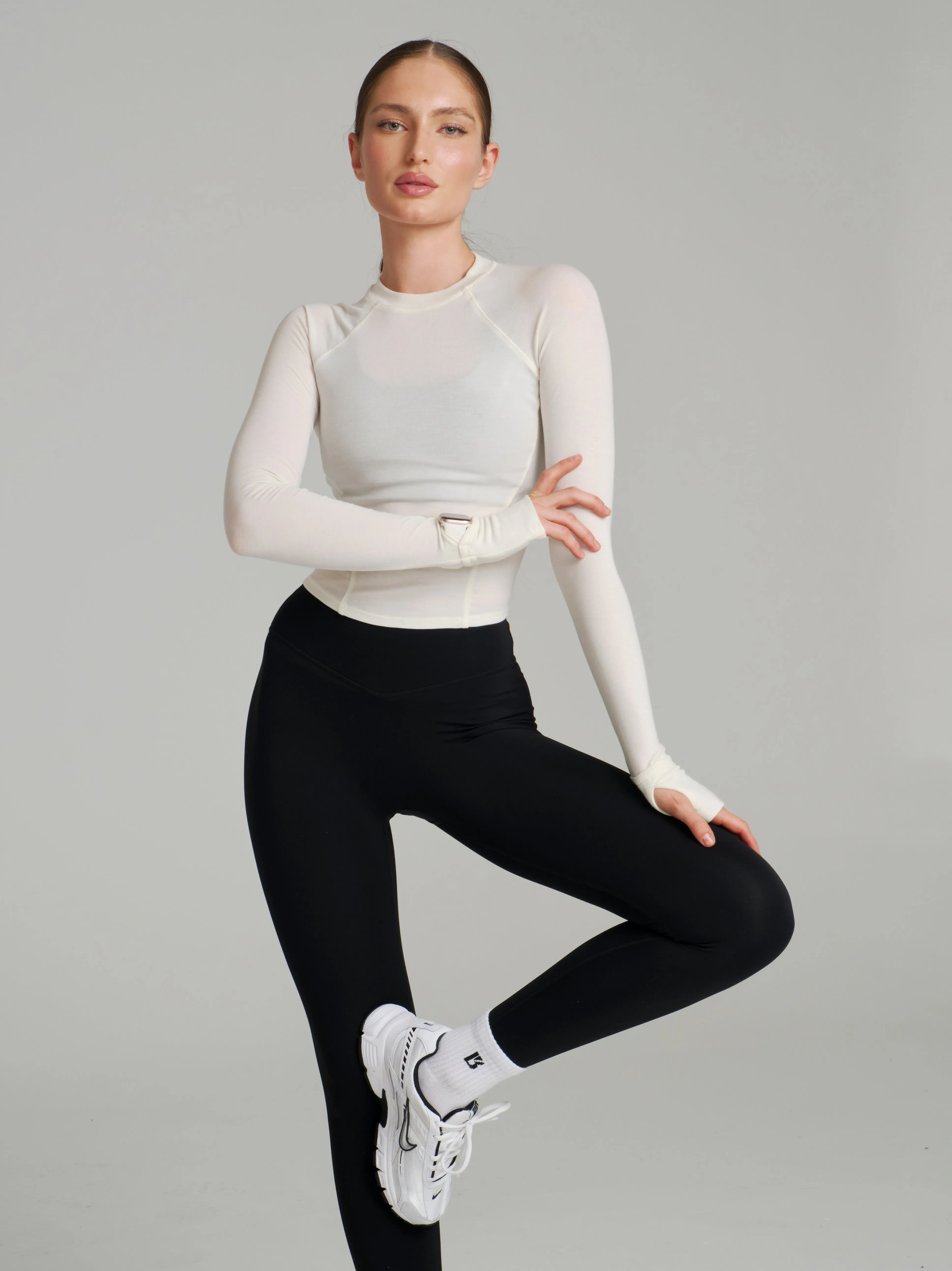 Base Layer Long Sleeve Waist Top - White sold by BuffBunny product image thumbnail 3