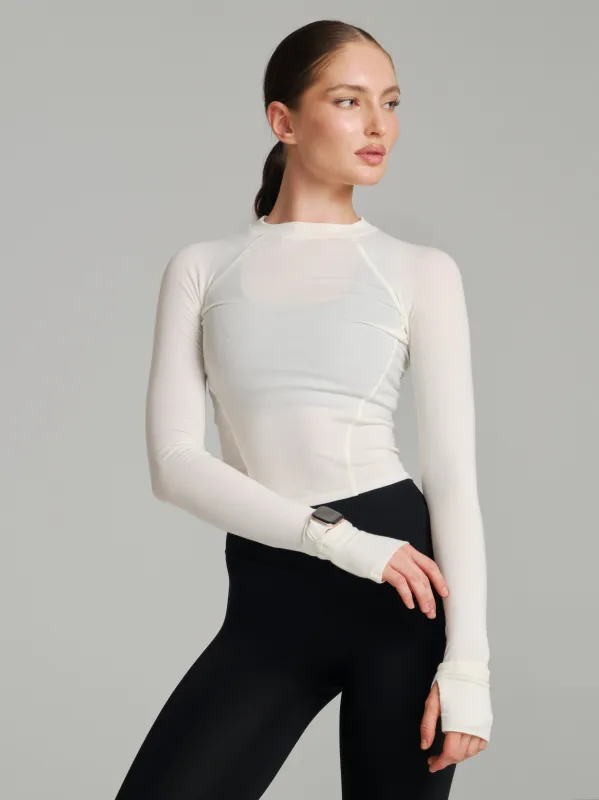Base Layer Long Sleeve Waist Top - White sold by BuffBunny
