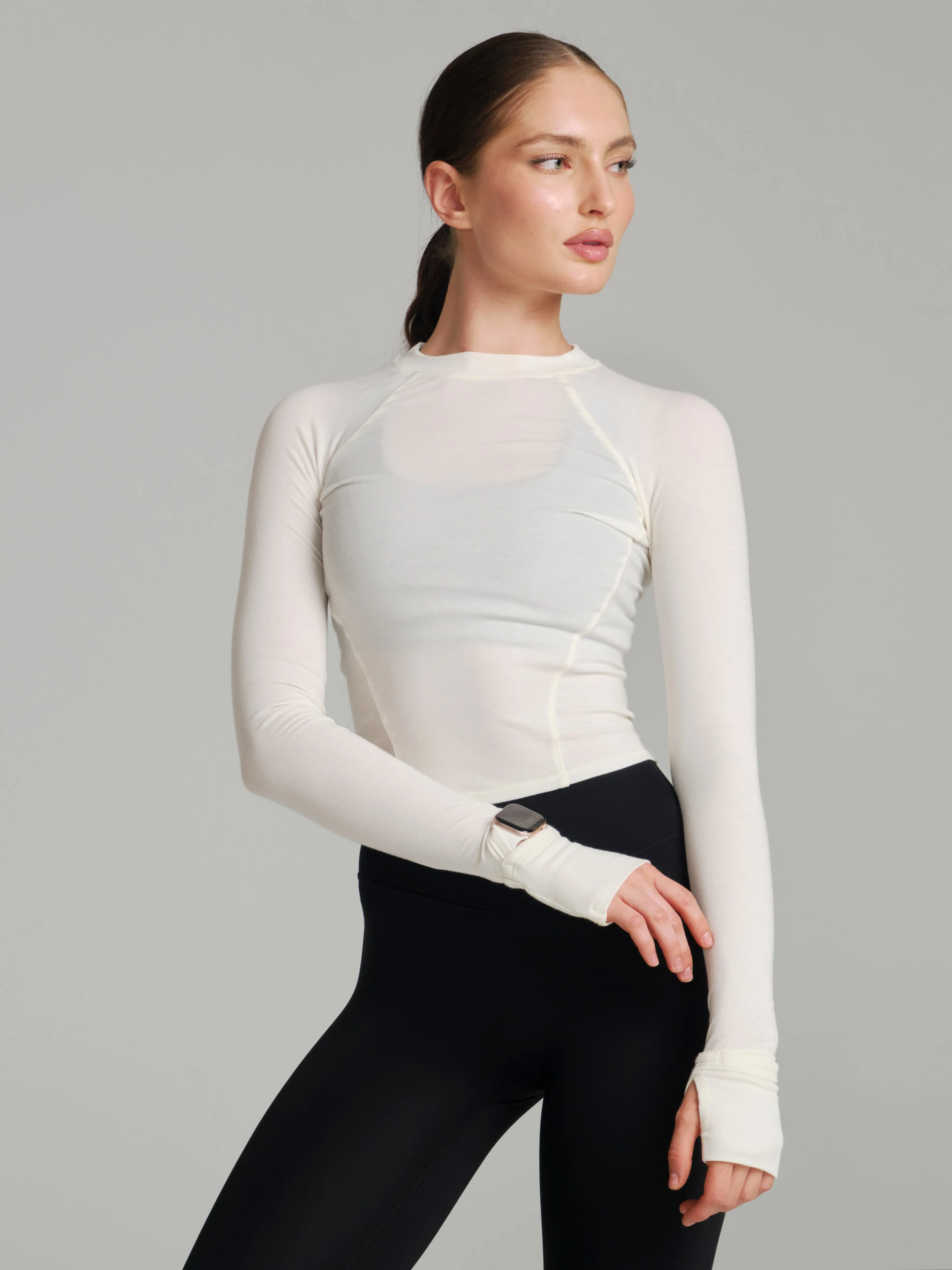 Base Layer Long Sleeve Waist Top - White sold by BuffBunny