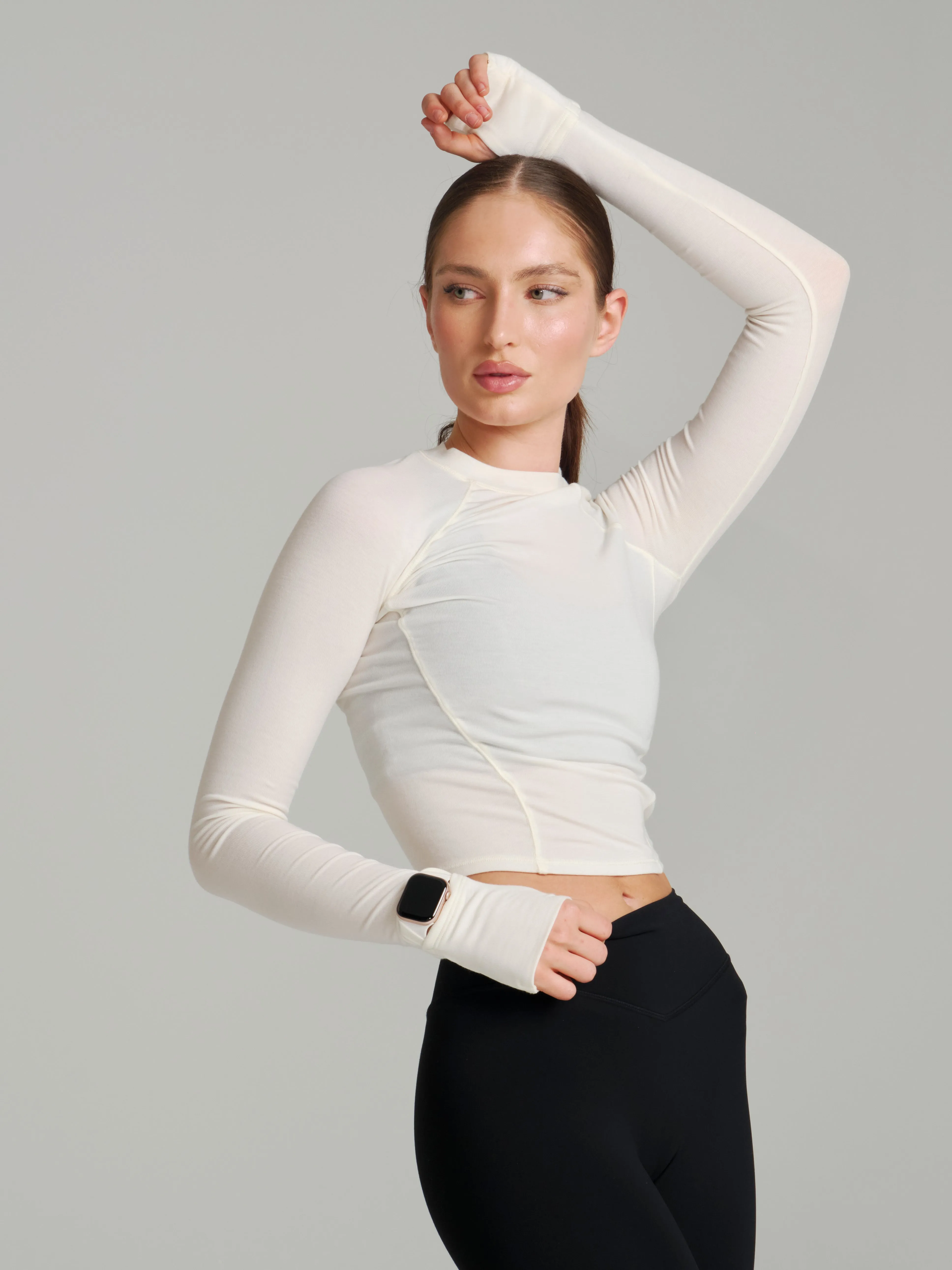 Base Layer Long Sleeve Waist Top - White sold by BuffBunny product image thumbnail 4