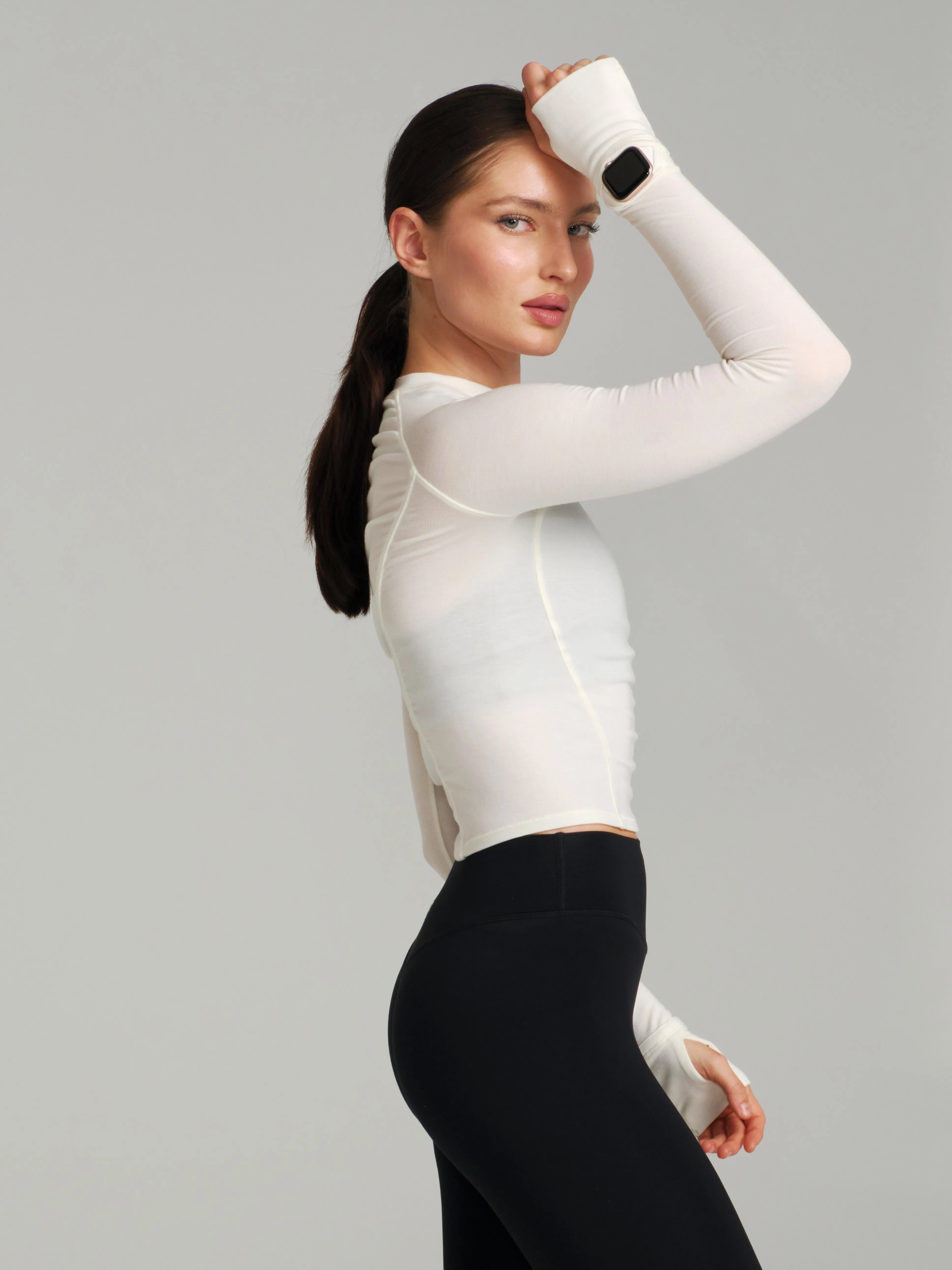 Base Layer Long Sleeve Waist Top - White sold by BuffBunny product image thumbnail 2