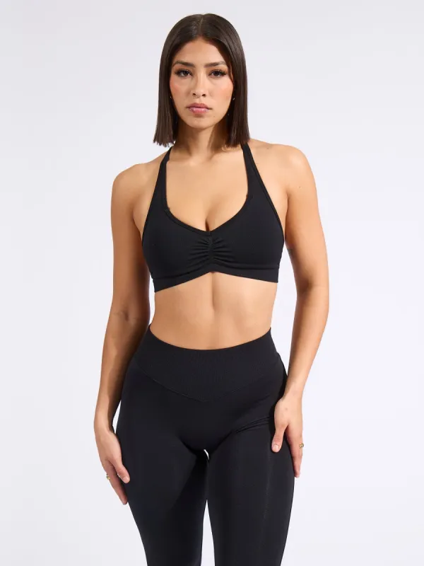Halter Seamless Sports Bra - Black sold by BuffBunny