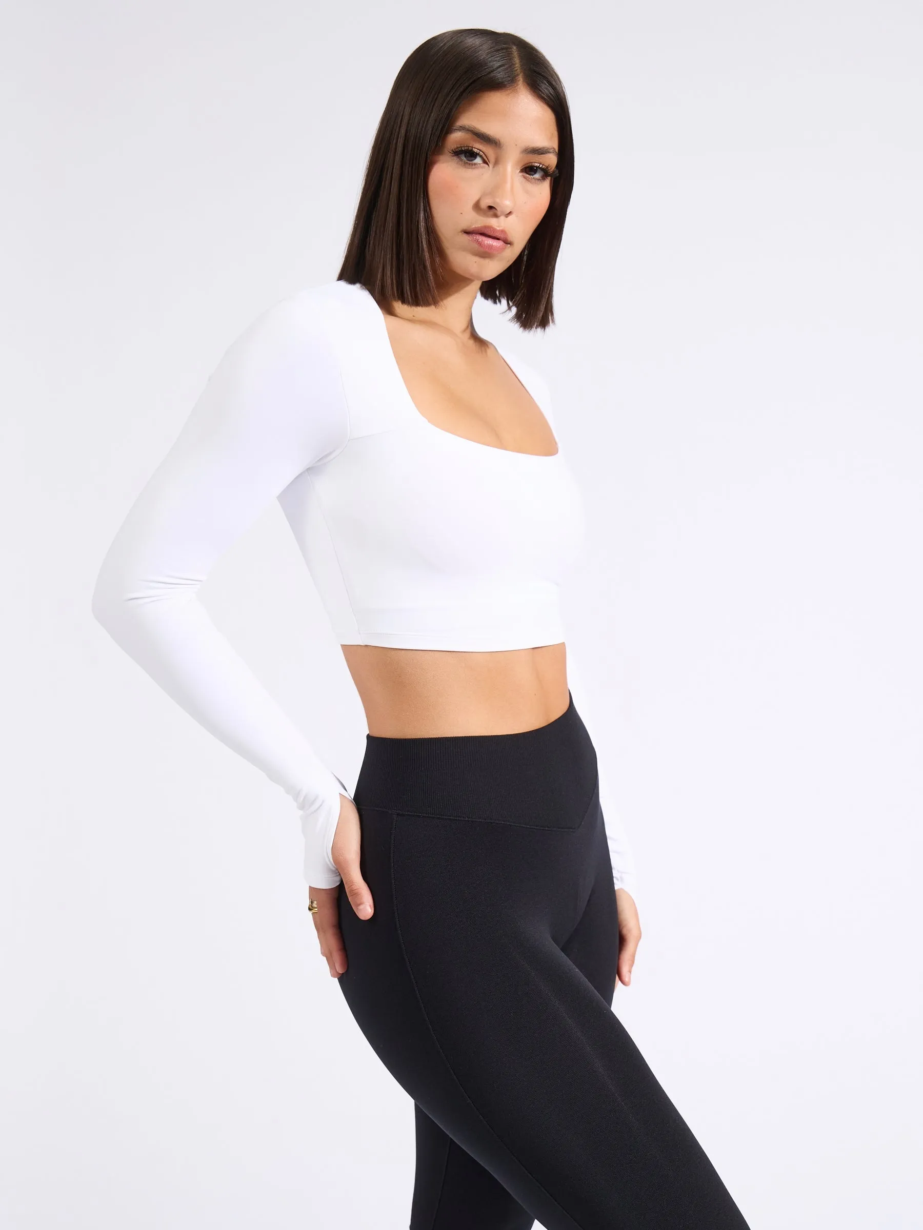 Long Sleeve Butter Crop - White sold by BuffBunny product image thumbnail 3