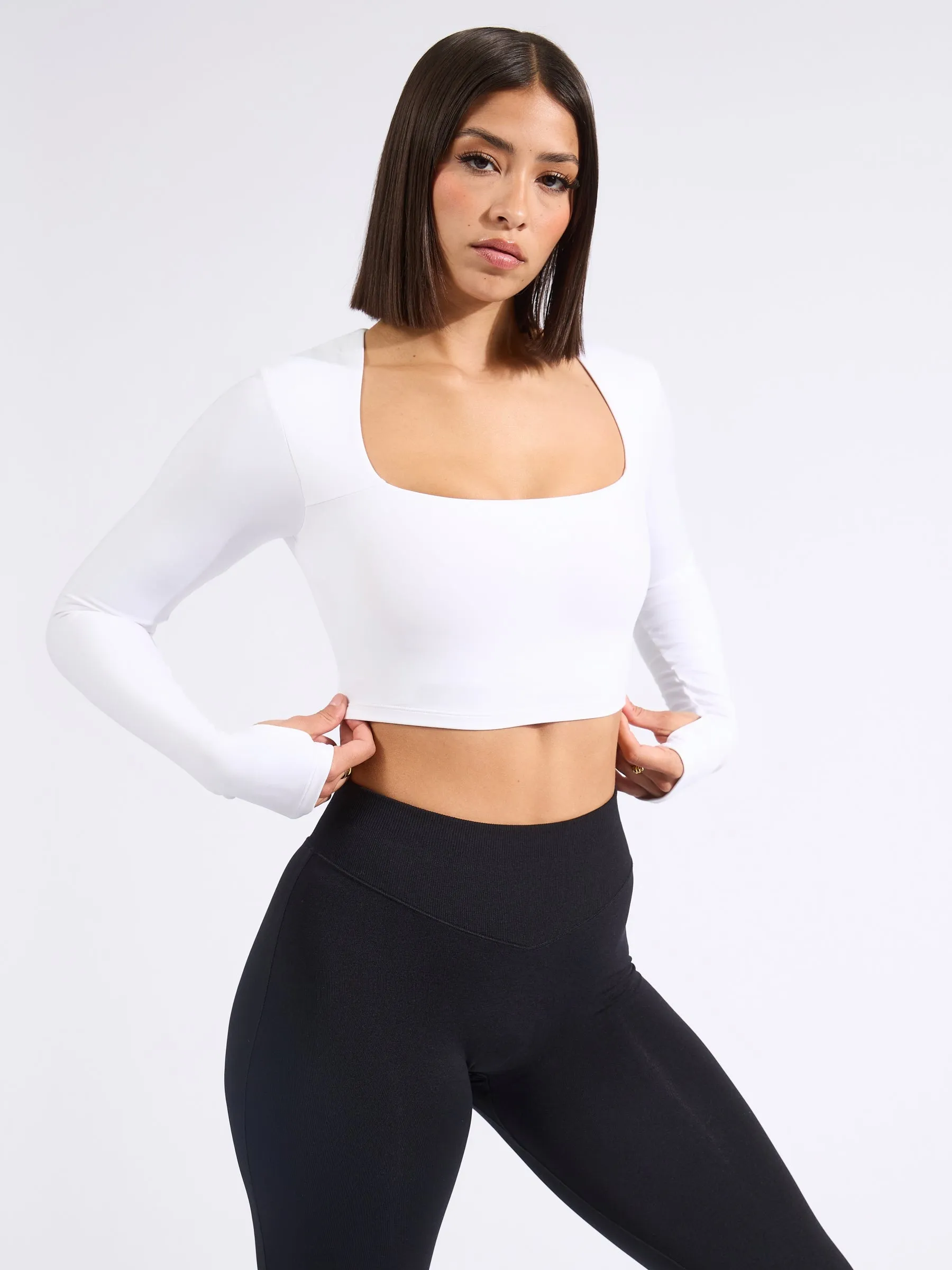 Long Sleeve Butter Crop - White sold by BuffBunny