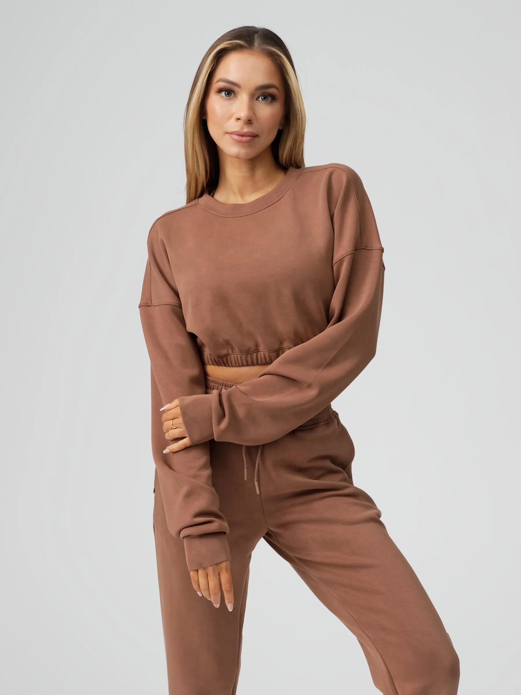 Luxe Long Sleeve Crop - Cocoa sold by BuffBunny