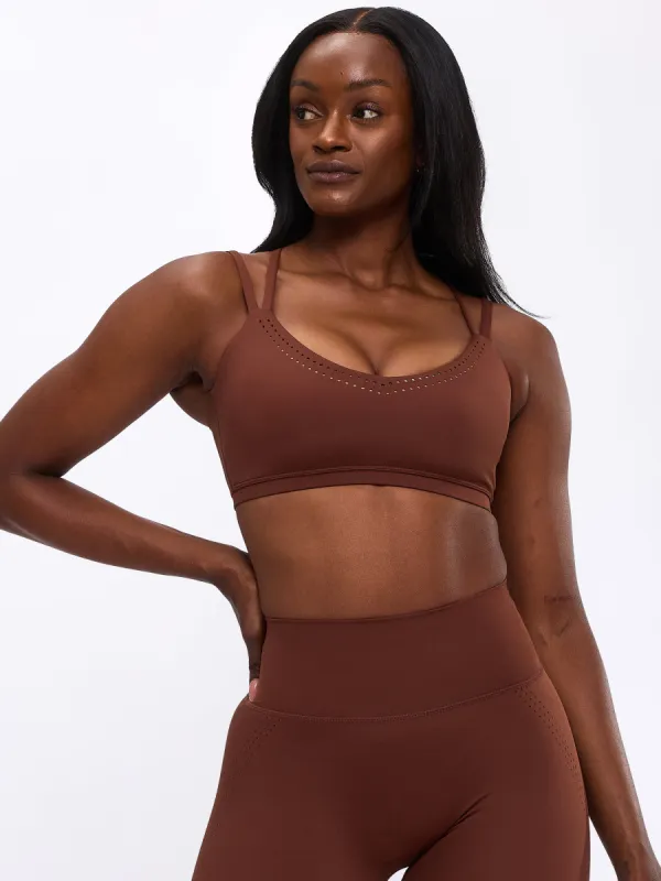 Limitless Laser Cut Sports Bra - Mocha sold by BuffBunny