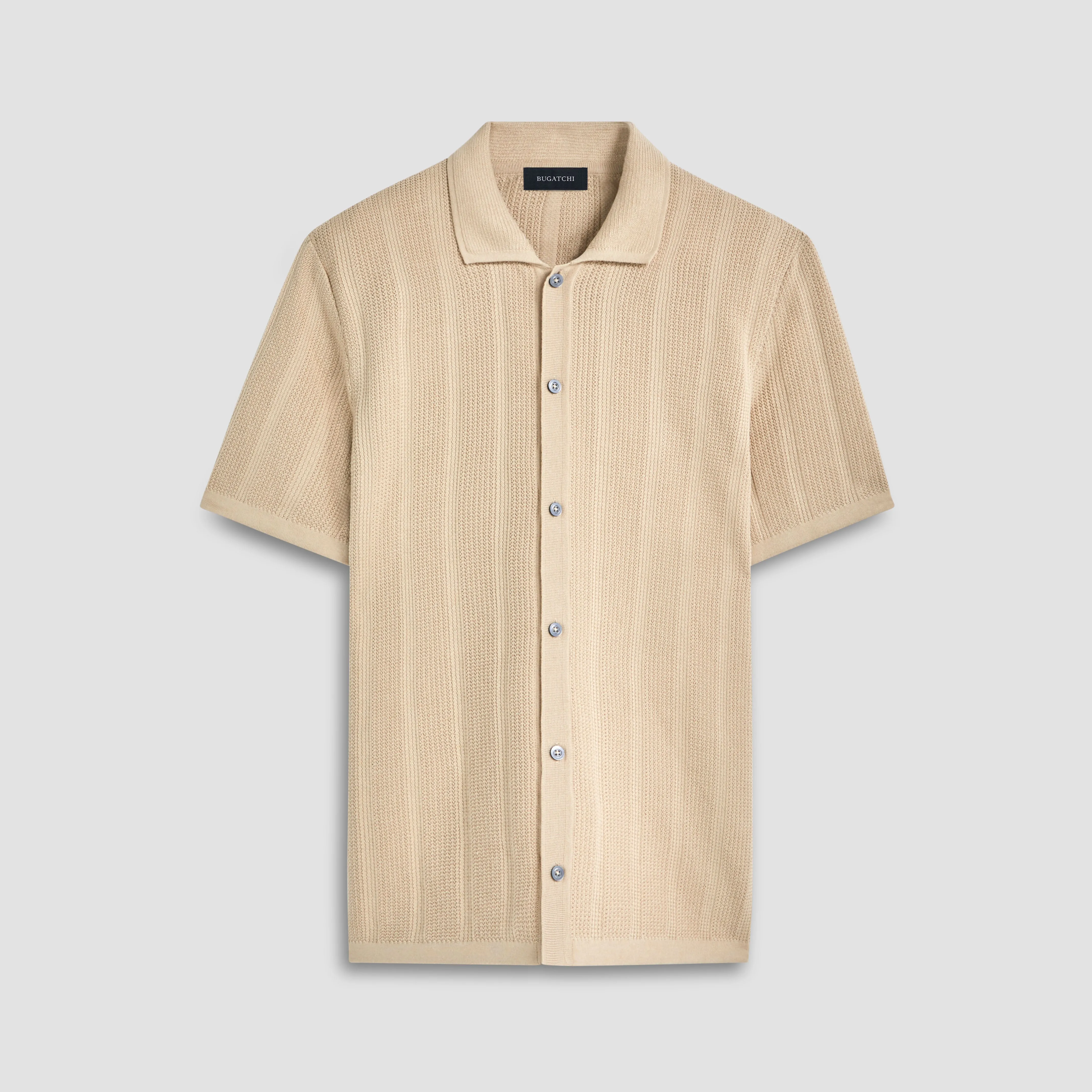 Waffle Rib Full Button Short Sleeve Polo Sweater sold by Bugatchi