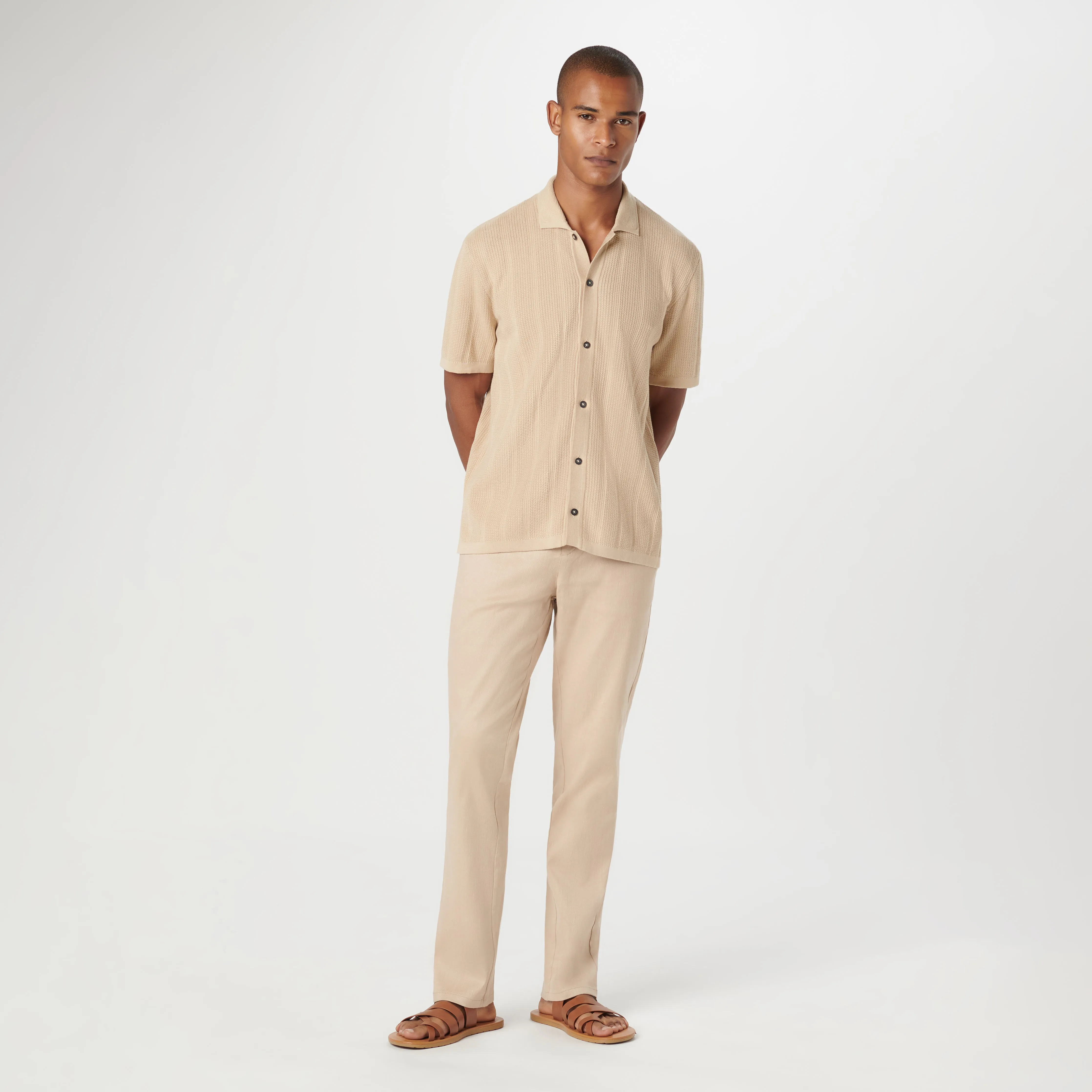 Waffle Rib Full Button Short Sleeve Polo Sweater sold by Bugatchi product image thumbnail 5