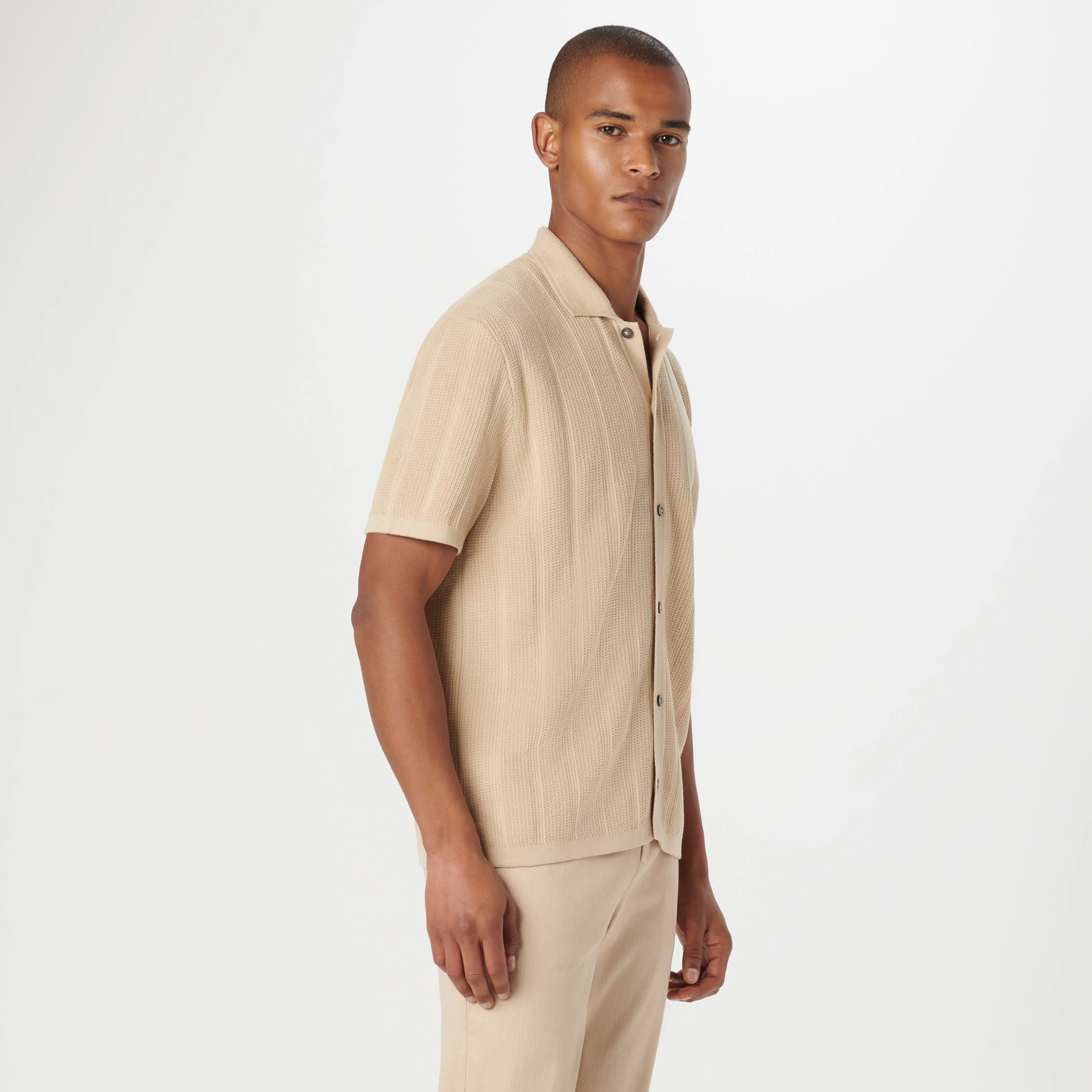 Waffle Rib Full Button Short Sleeve Polo Sweater sold by Bugatchi product image thumbnail 3