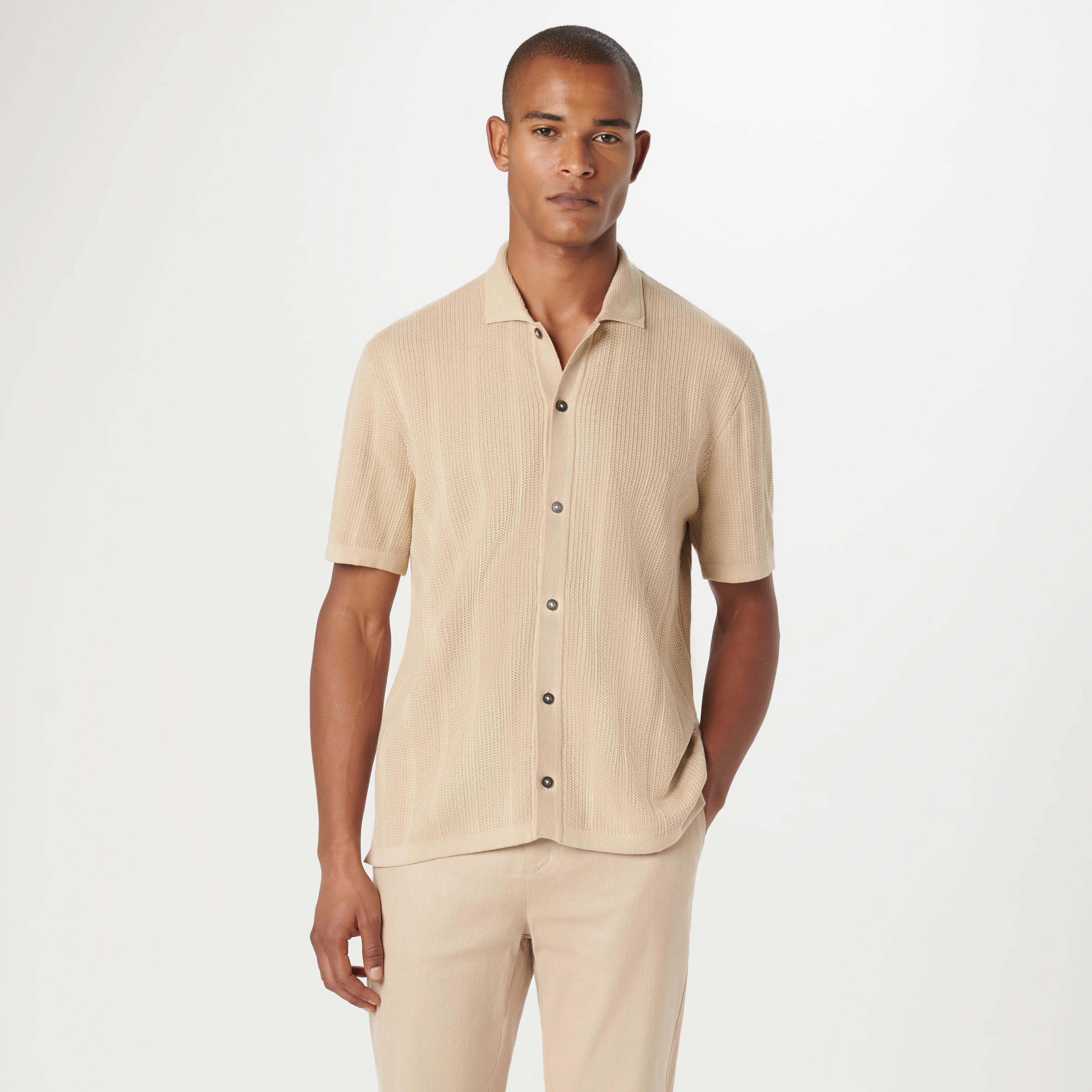 Waffle Rib Full Button Short Sleeve Polo Sweater sold by Bugatchi product image thumbnail 2