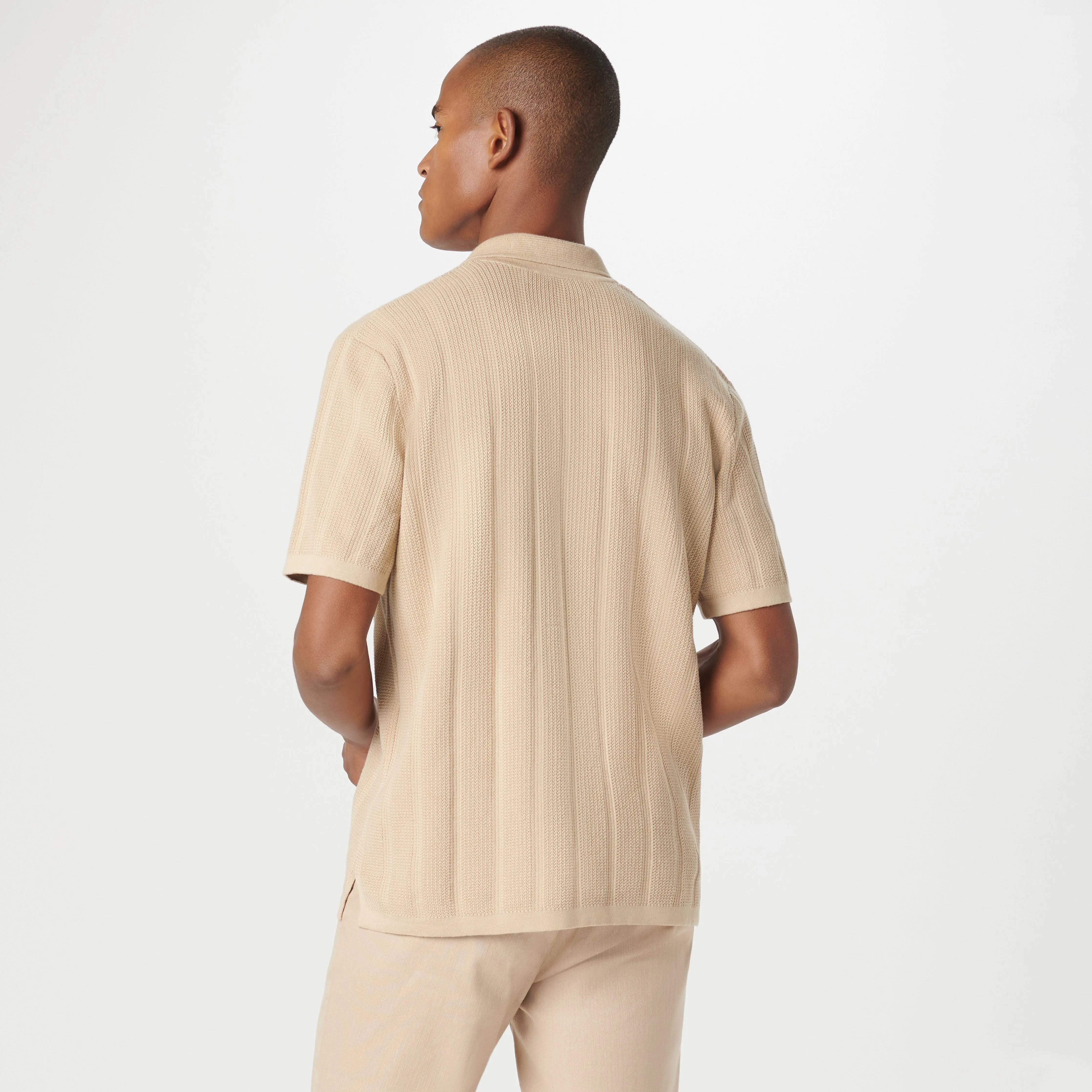 Waffle Rib Full Button Short Sleeve Polo Sweater sold by Bugatchi product image thumbnail 4