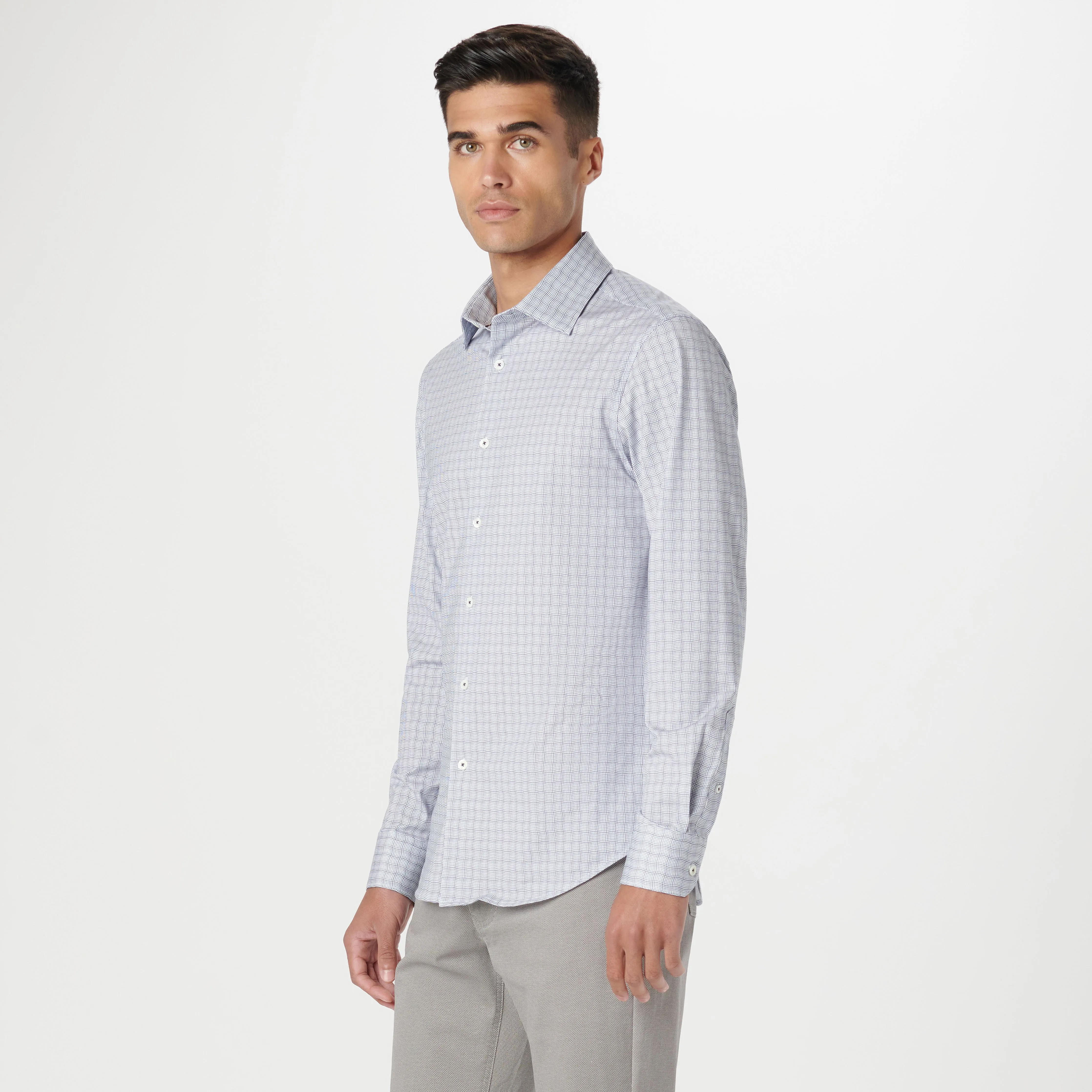 James Curved Check OoohCotton Shirt sold by Bugatchi product image thumbnail 3