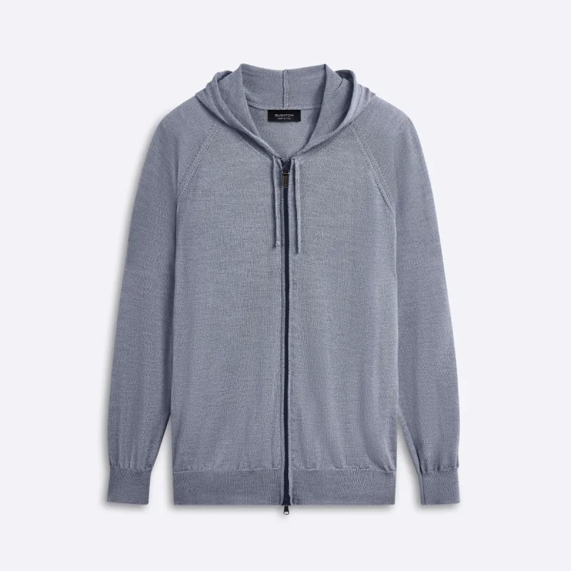 Solid Full Zip Sweater with Hood sold by Bugatchi