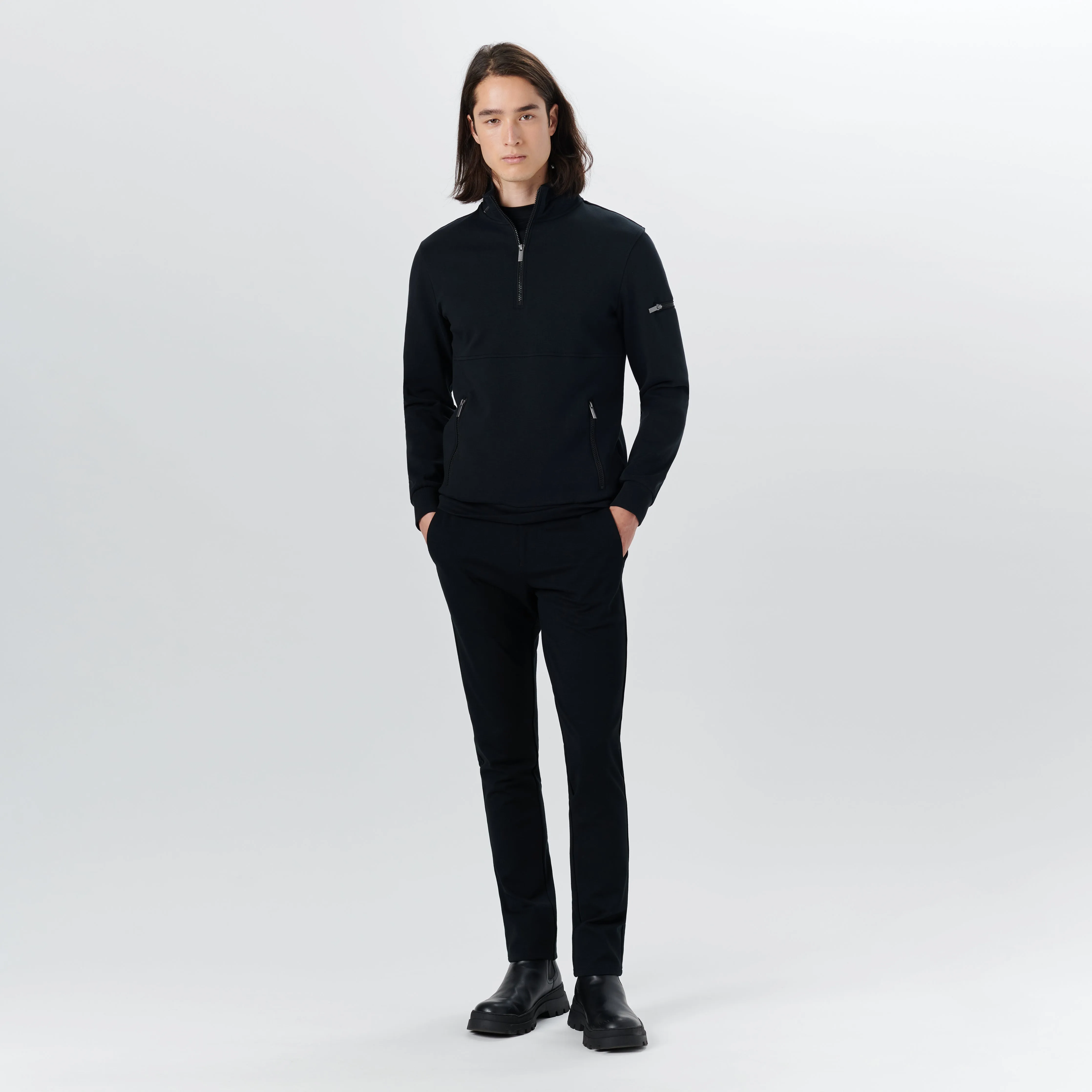 Long Sleeve Quarter Zip Pullover With Hood sold by Bugatchi product image thumbnail 5