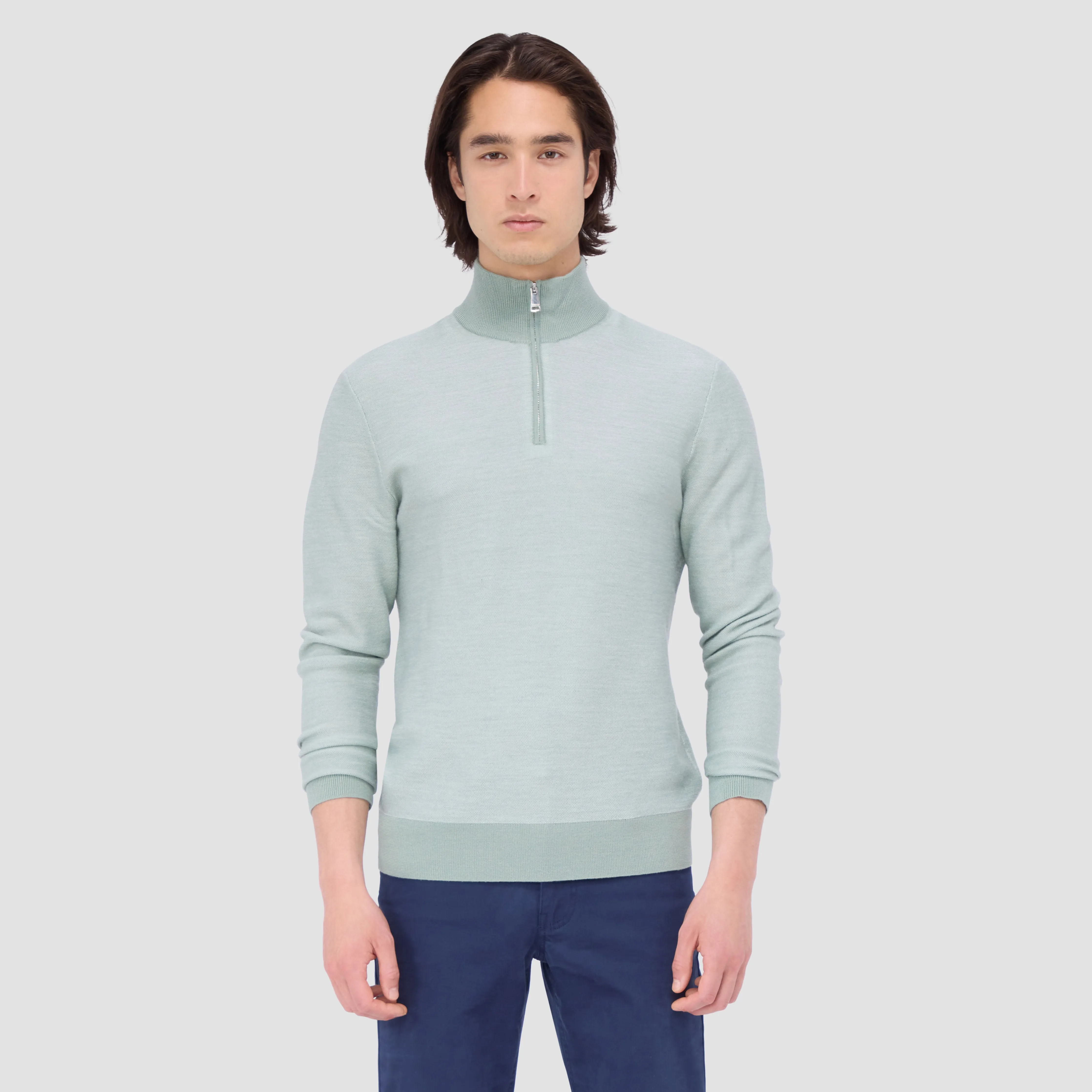 Bird's Eye Jacquard Quarter-Zip Mock Neck Sweater sold by Bugatchi product image thumbnail 2