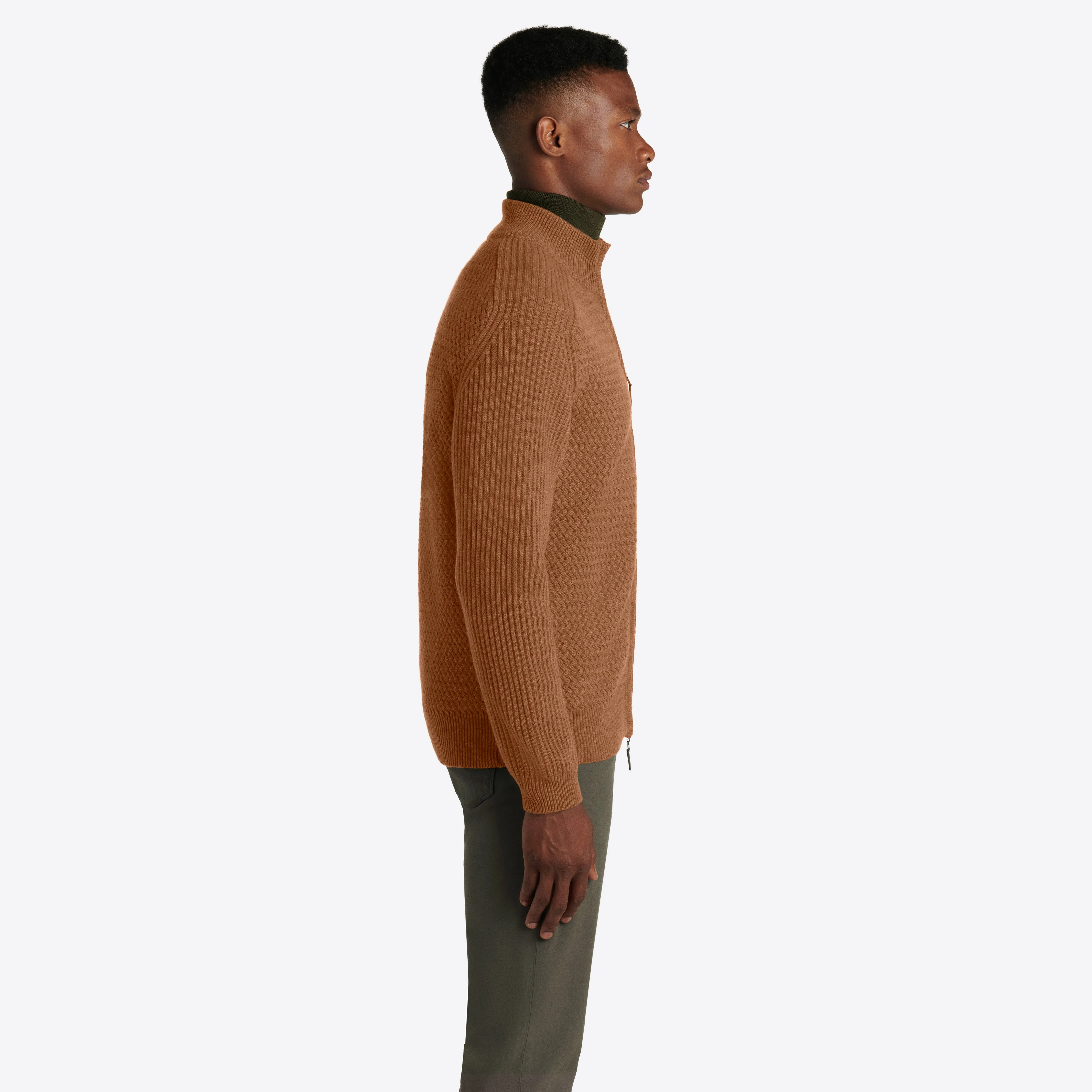 Basketweave Knit Full Zip Mock Neck Sweater sold by Bugatchi product image thumbnail 4