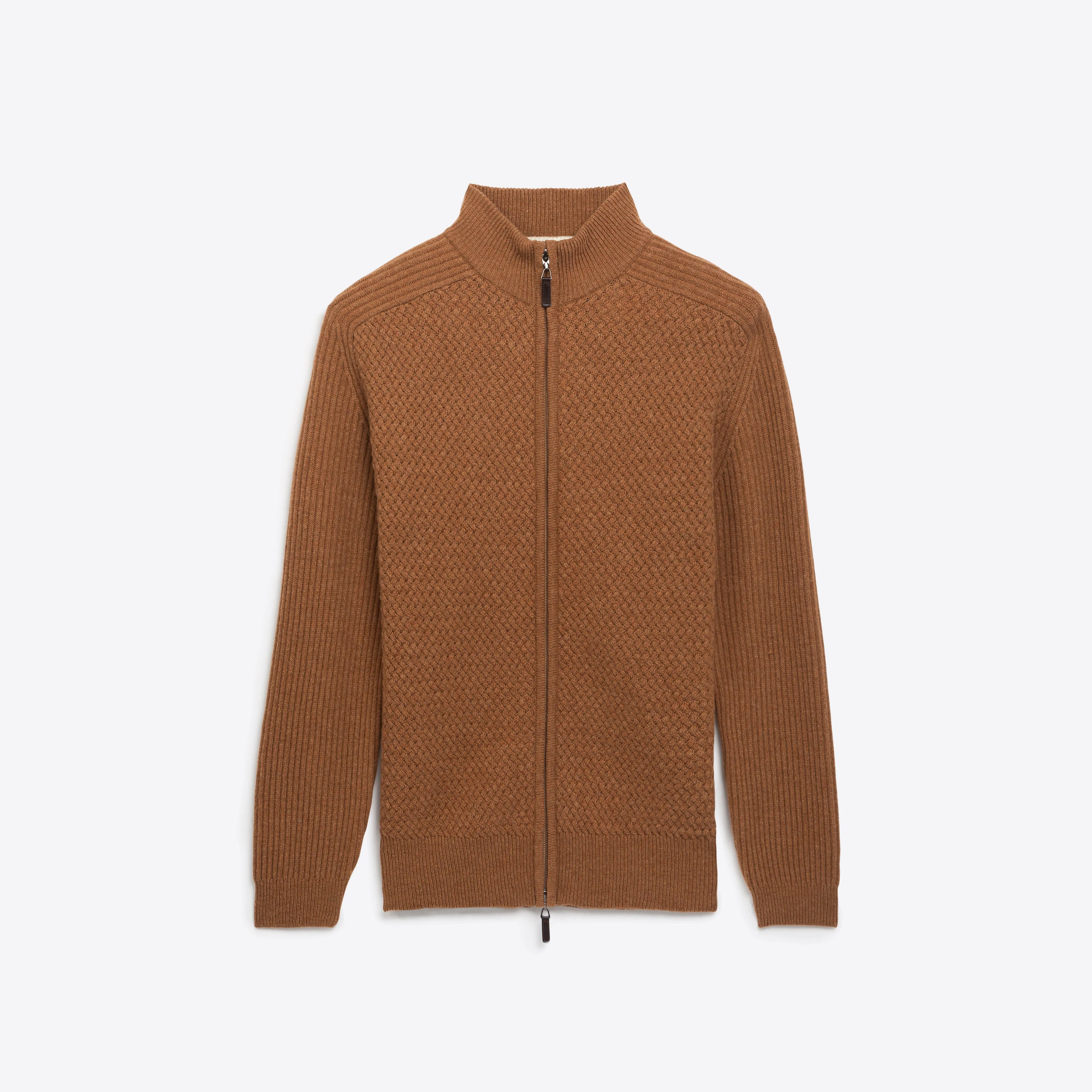 Basketweave Knit Full Zip Mock Neck Sweater sold by Bugatchi