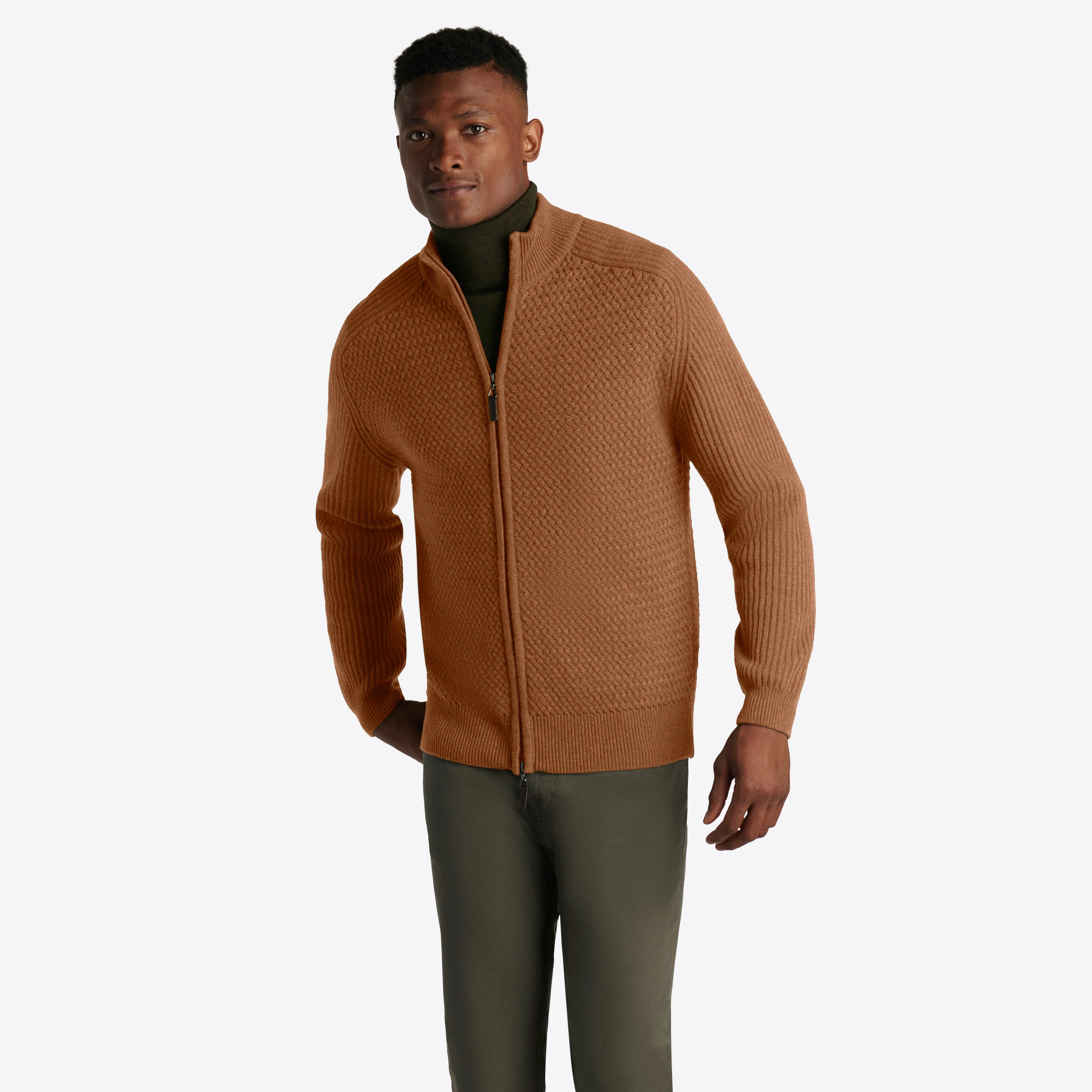 Basketweave Knit Full Zip Mock Neck Sweater sold by Bugatchi product image thumbnail 3