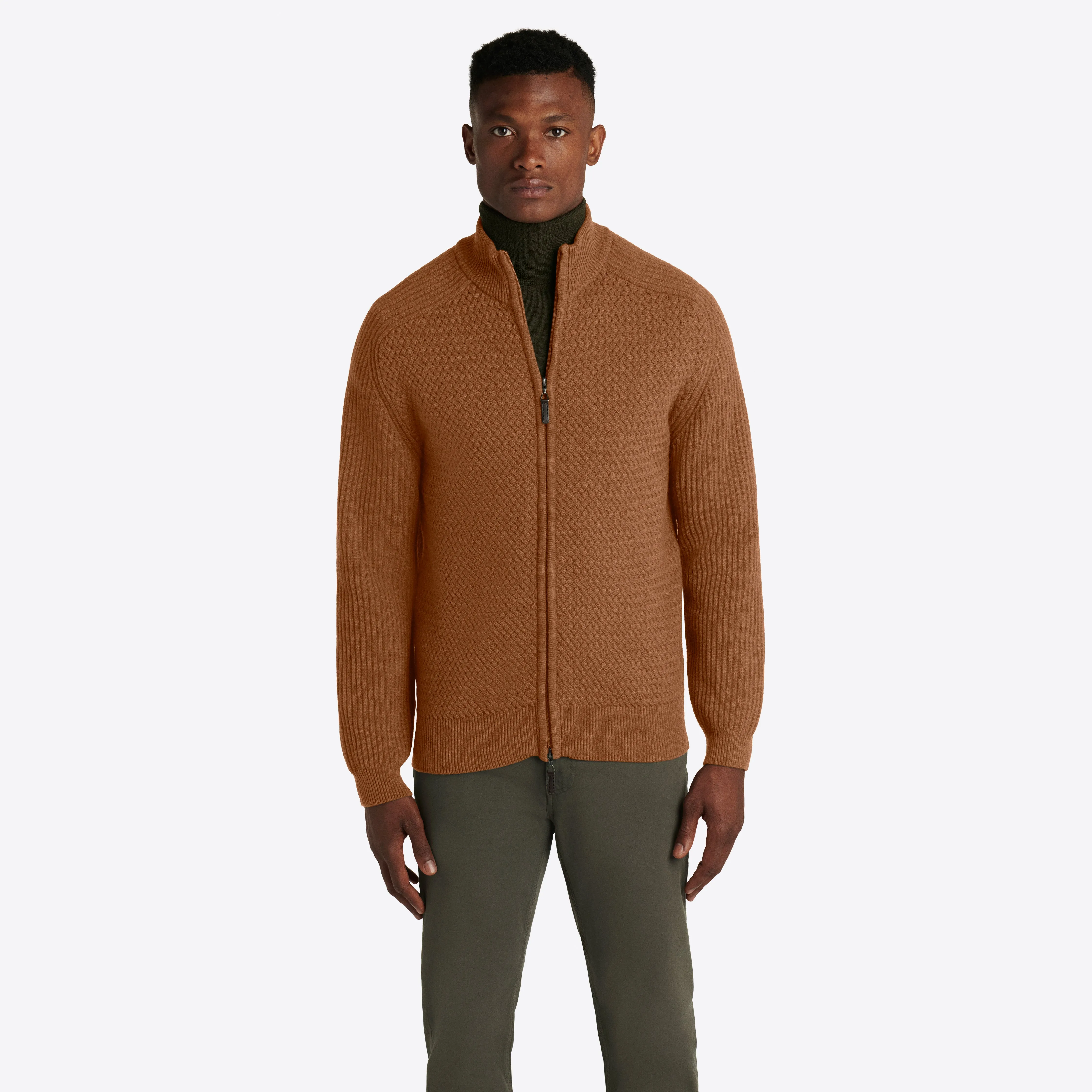 Basketweave Knit Full Zip Mock Neck Sweater sold by Bugatchi product image thumbnail 2