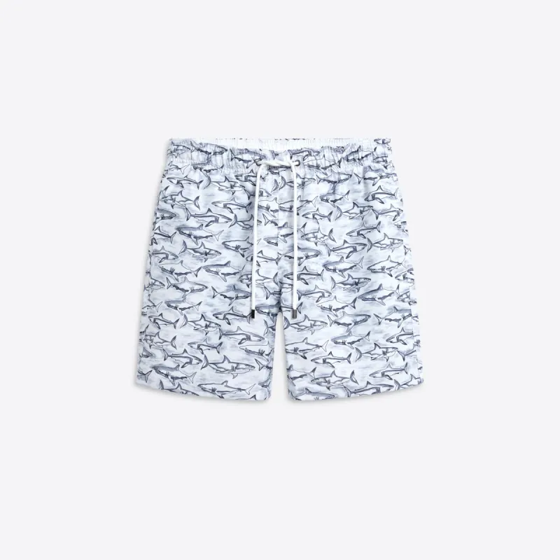 DELANO Shark Print Swim Trunks sold by Bugatchi