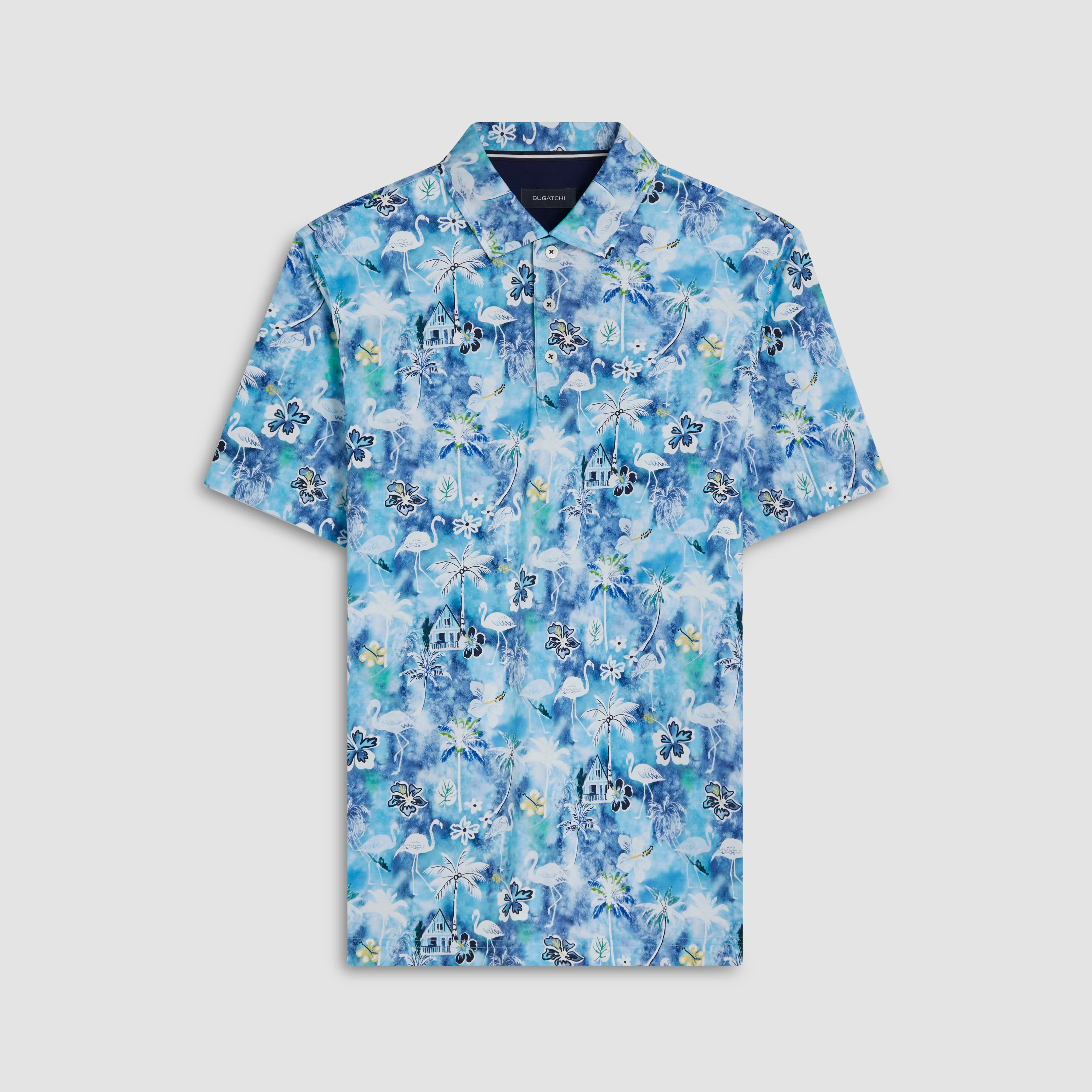 Hendrix Flamingo Floral Print Polo Shirt sold by Bugatchi