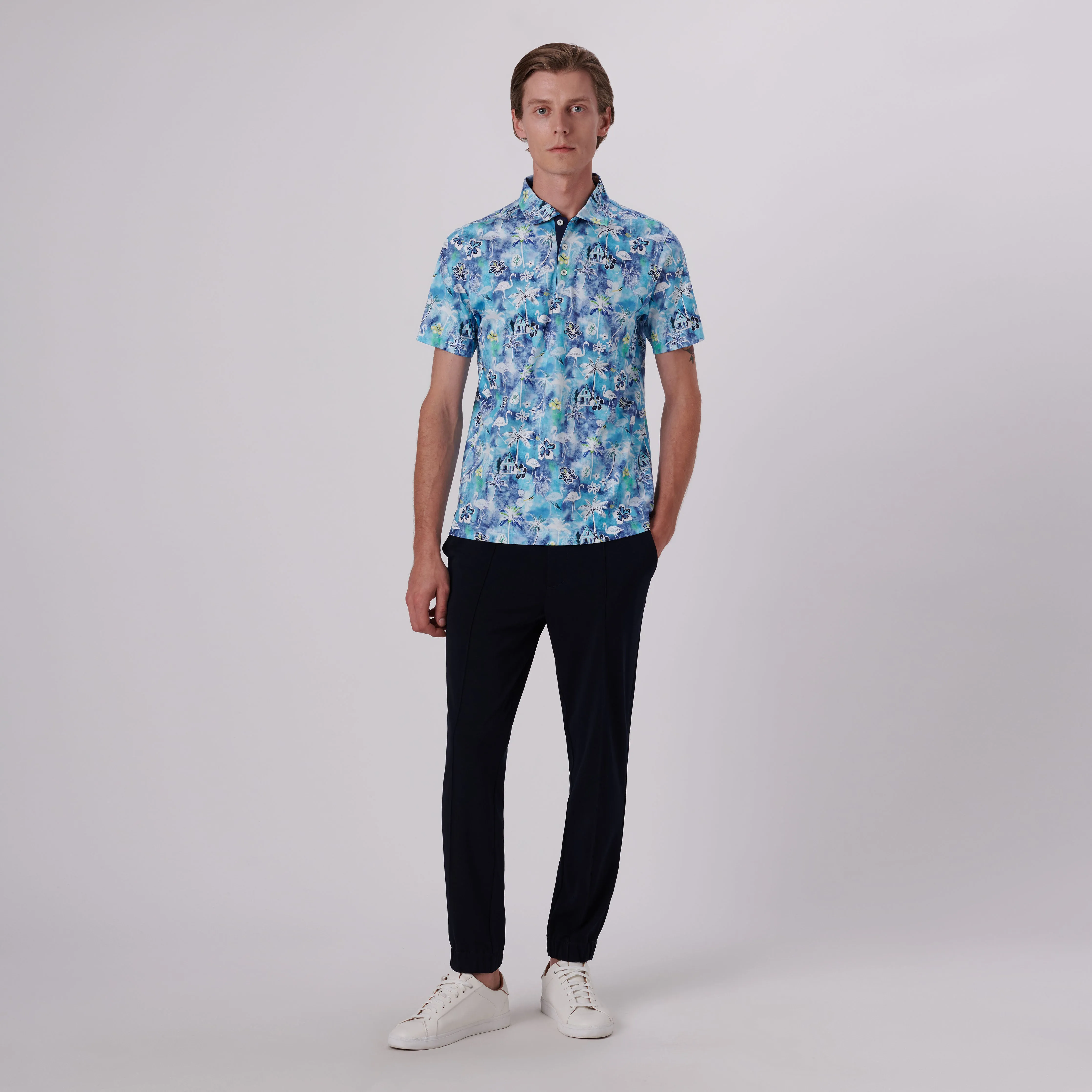 Hendrix Flamingo Floral Print Polo Shirt sold by Bugatchi product image thumbnail 5