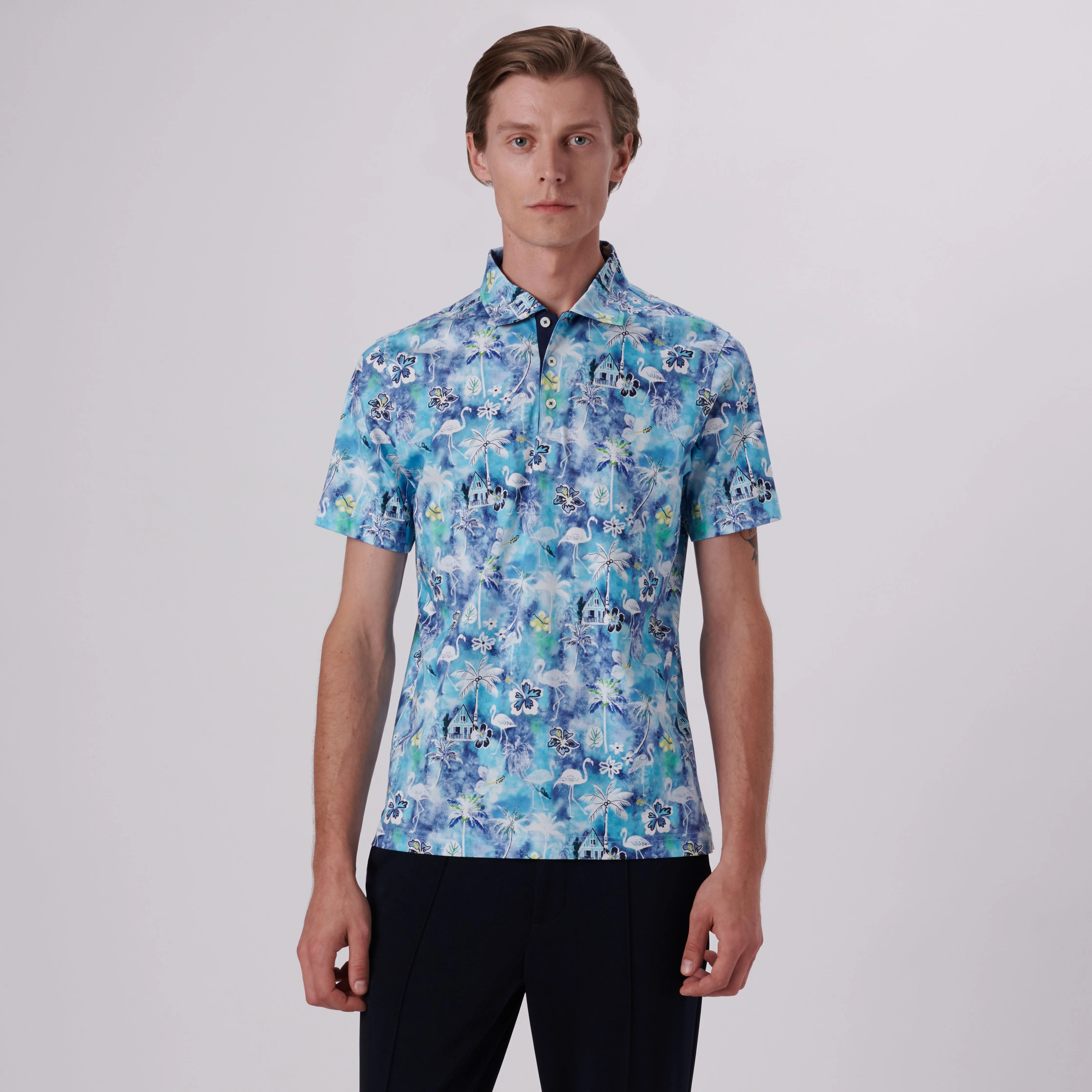 Hendrix Flamingo Floral Print Polo Shirt sold by Bugatchi product image thumbnail 2