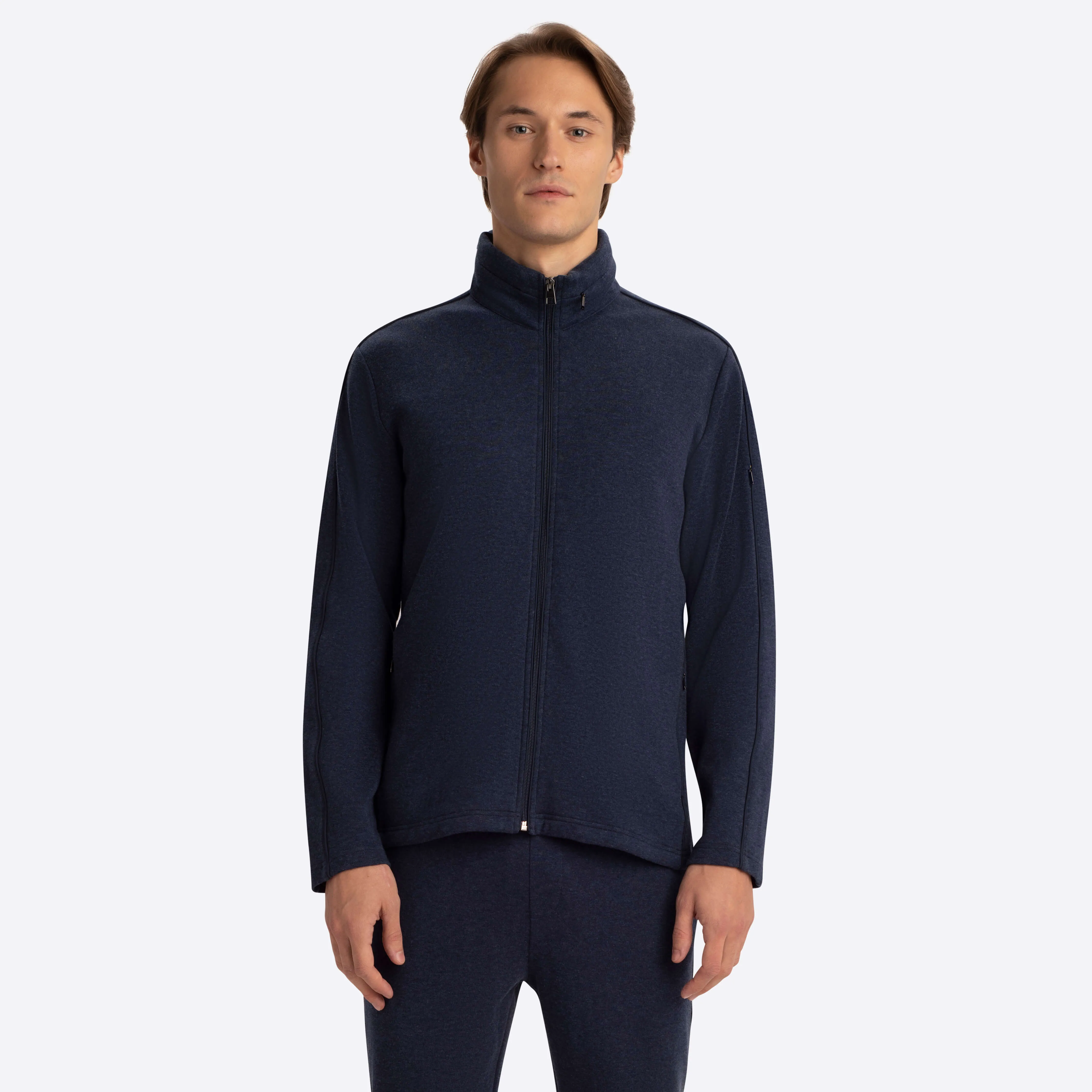 Full Zip Mock Neck Sweatshirt with Stow-Away Hood. sold by Bugatchi product image thumbnail 2