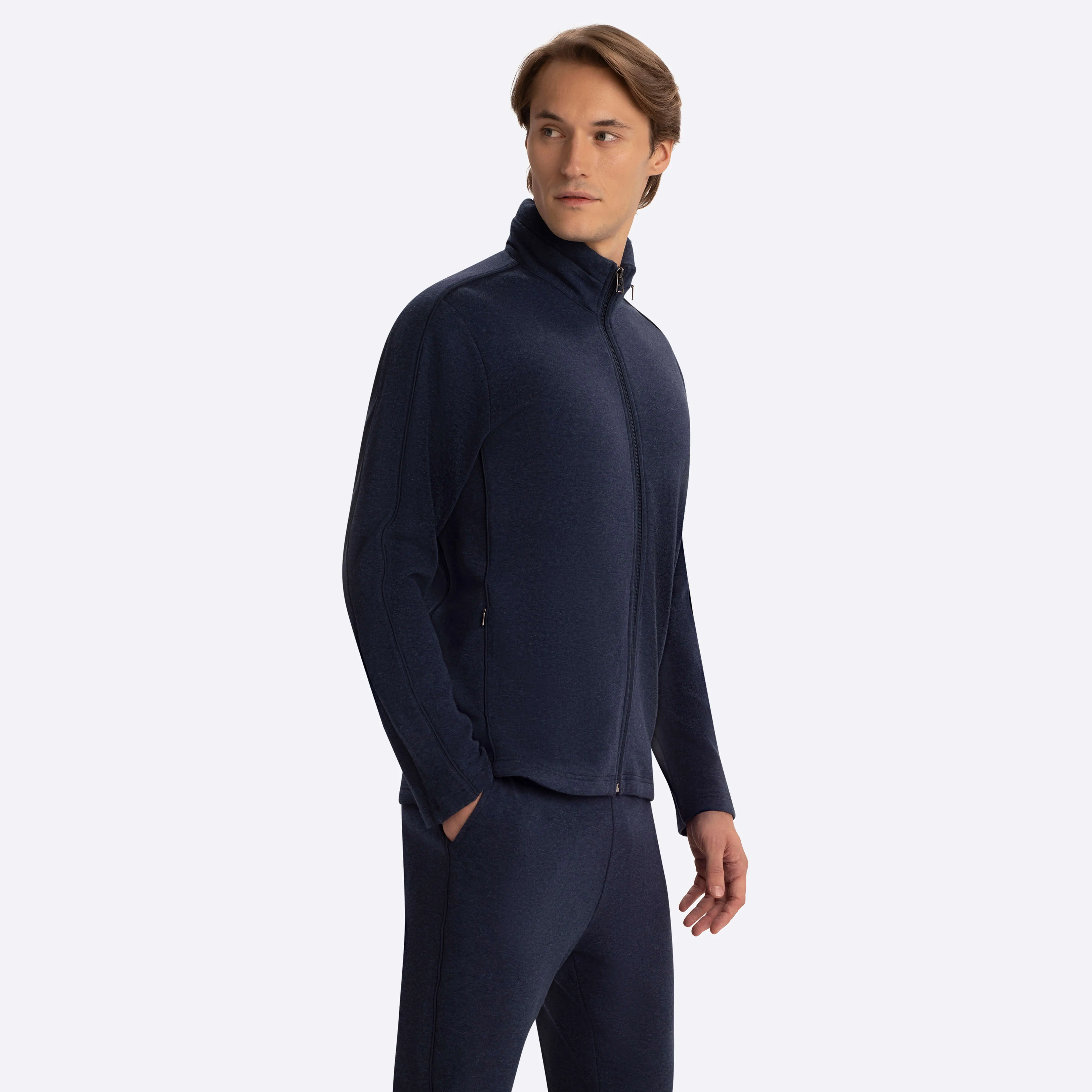 Full Zip Mock Neck Sweatshirt with Stow-Away Hood. sold by Bugatchi product image thumbnail 3