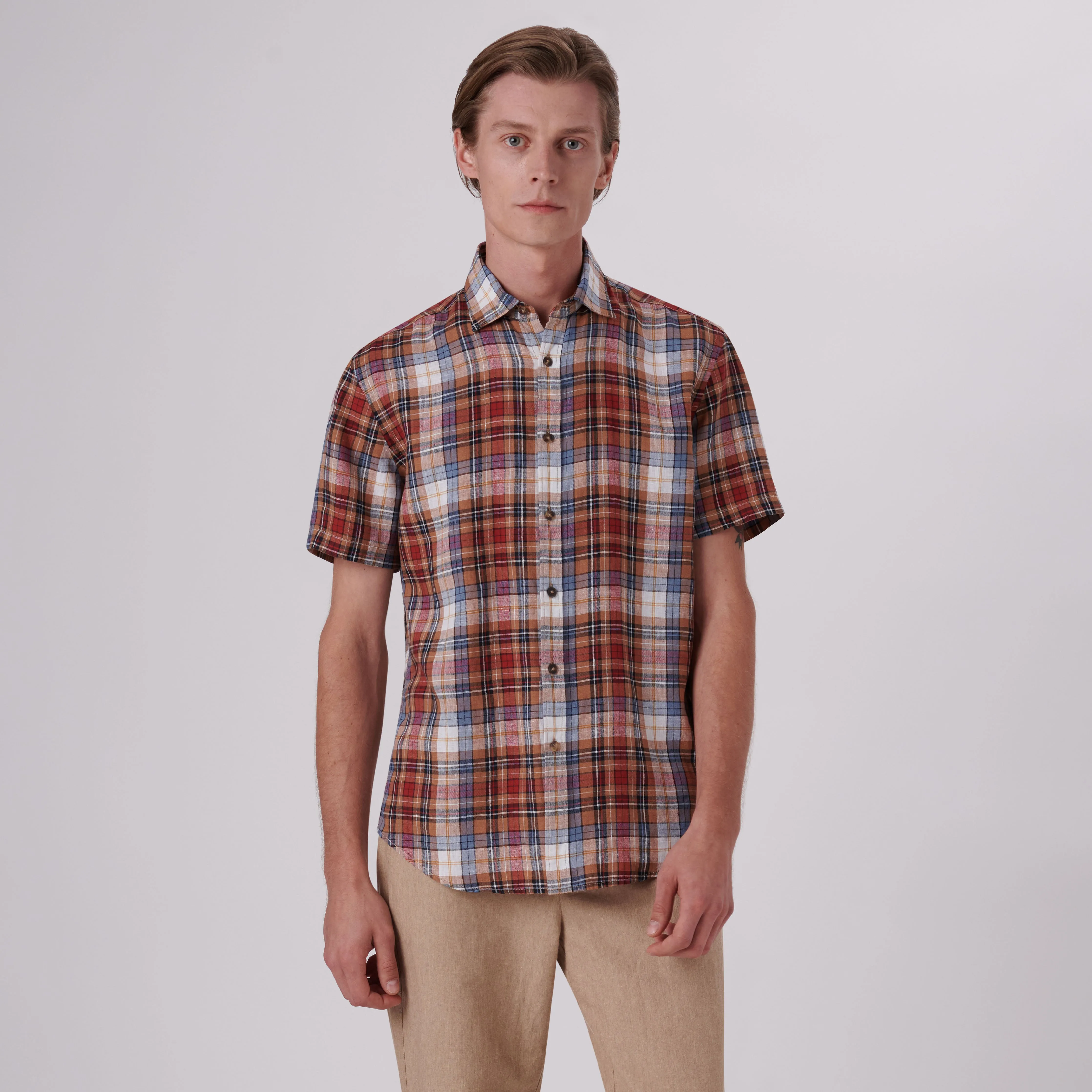 Orson Plaid Check Short Sleeve Linen Shirt sold by Bugatchi product image thumbnail 2