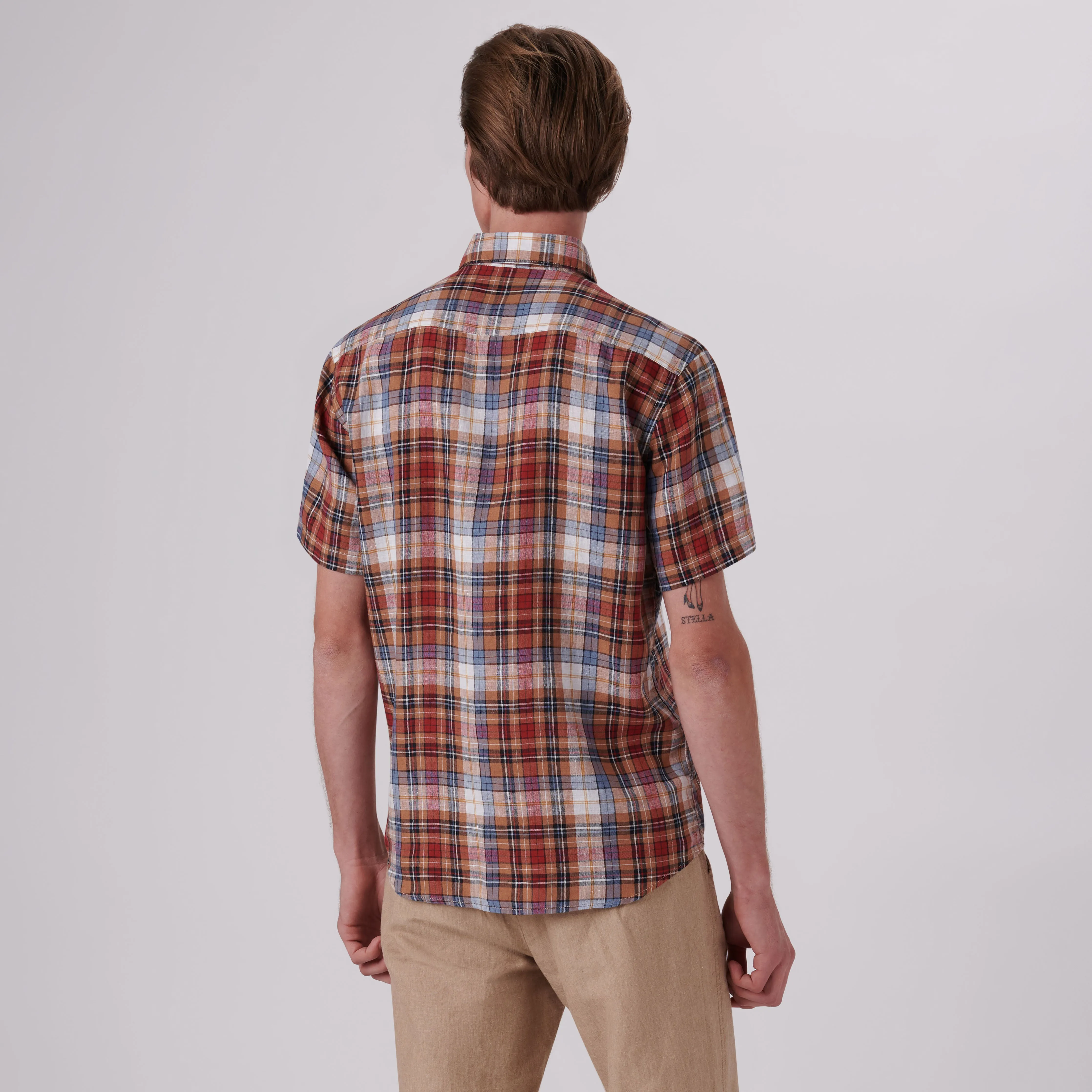 Orson Plaid Check Short Sleeve Linen Shirt sold by Bugatchi product image thumbnail 4