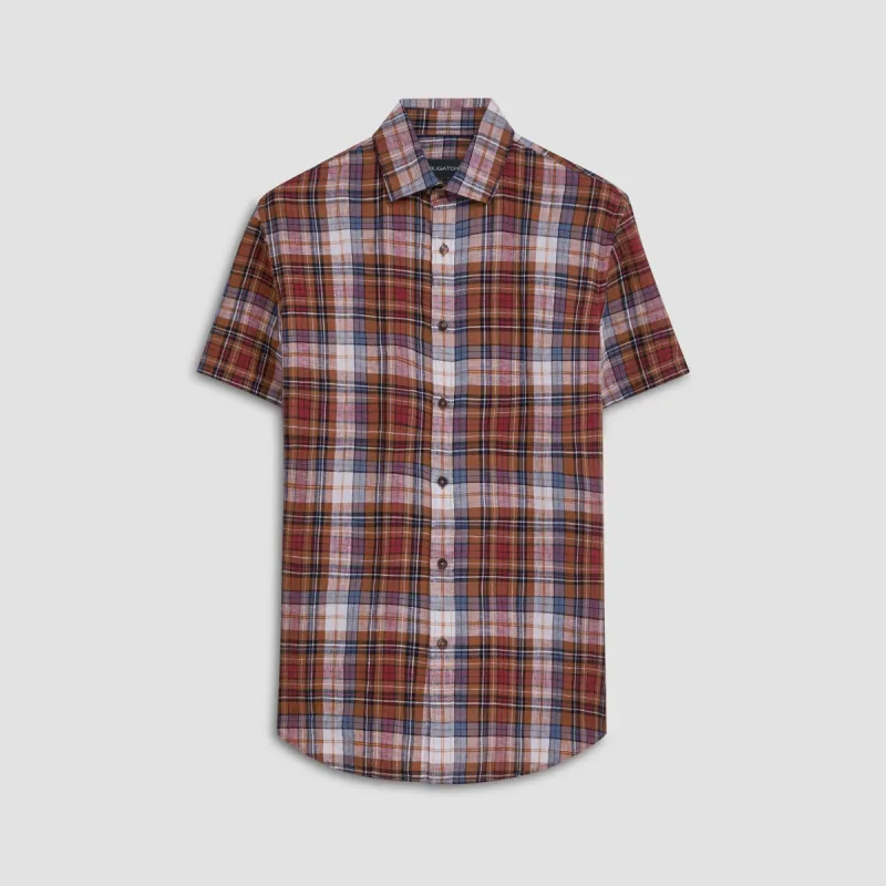 Orson Plaid Check Short Sleeve Linen Shirt sold by Bugatchi