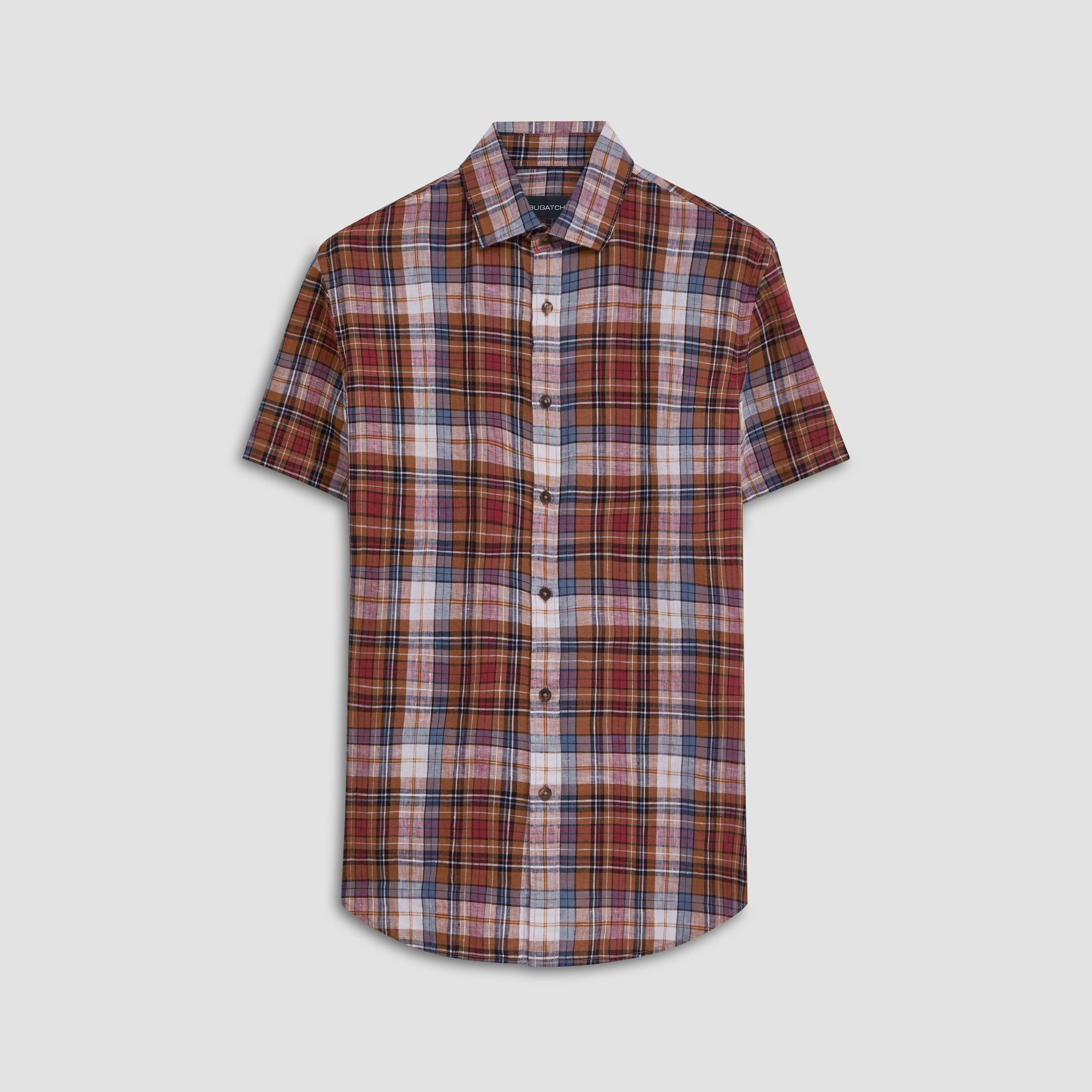Orson Plaid Check Short Sleeve Linen Shirt sold by Bugatchi