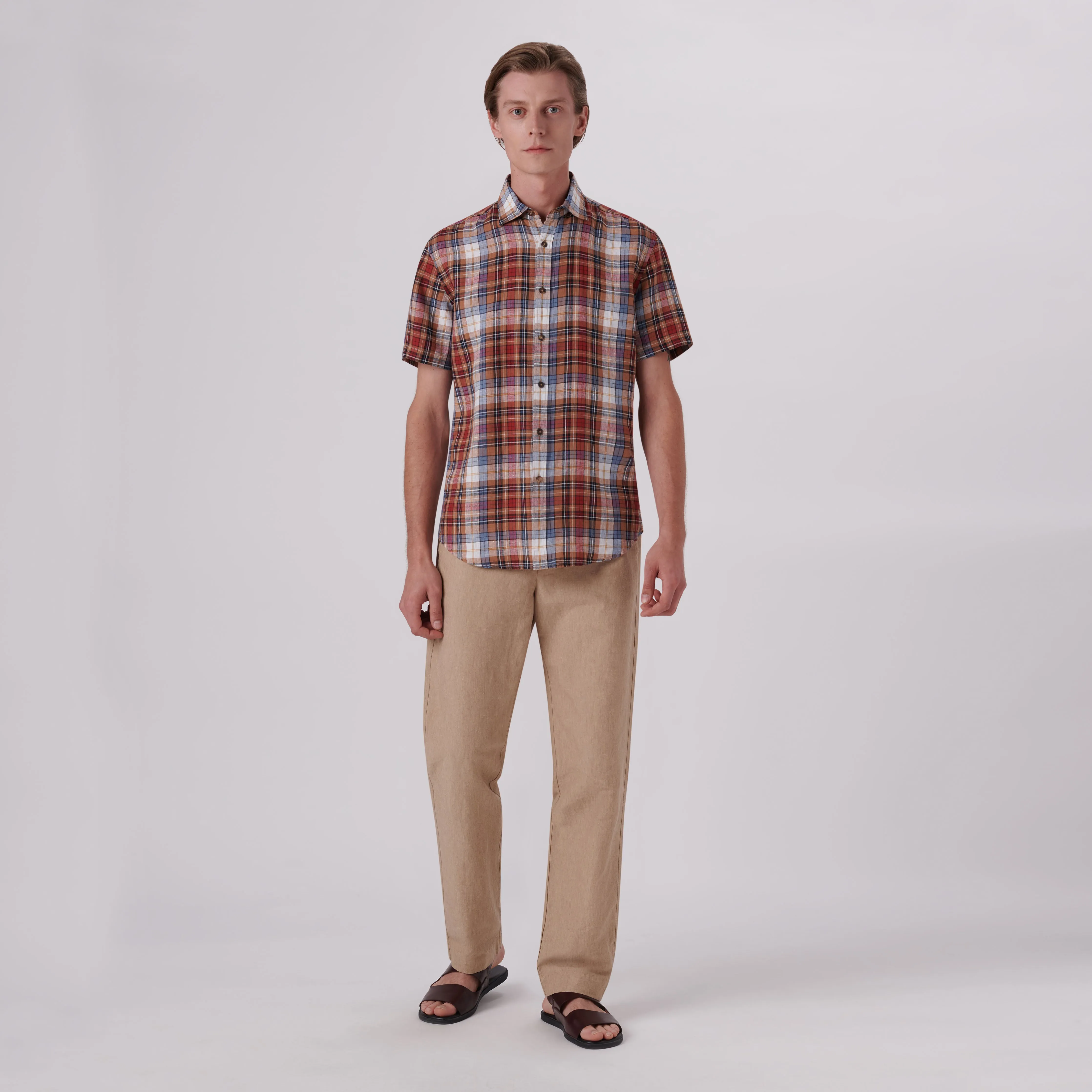 Orson Plaid Check Short Sleeve Linen Shirt sold by Bugatchi product image thumbnail 5