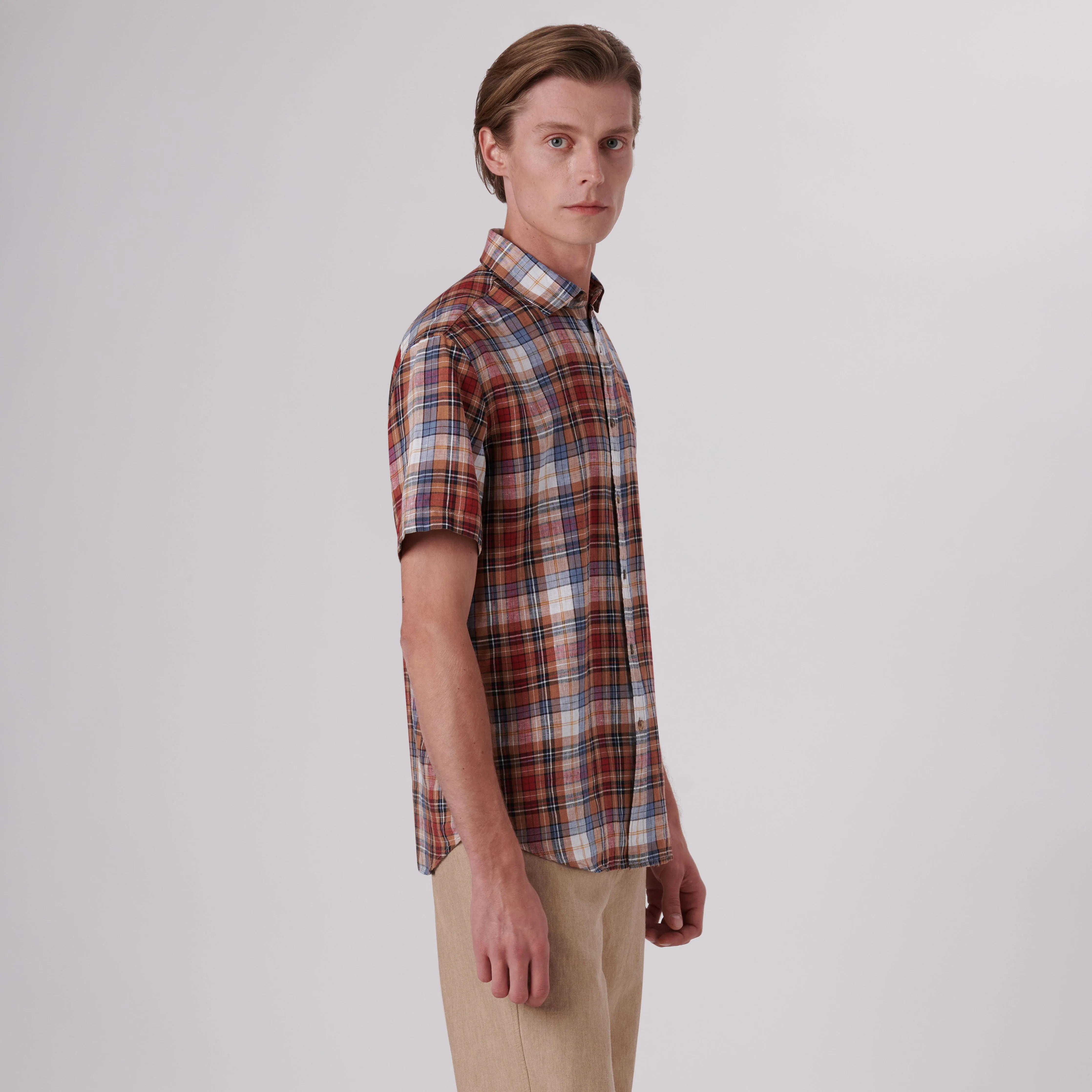 Orson Plaid Check Short Sleeve Linen Shirt sold by Bugatchi product image thumbnail 3