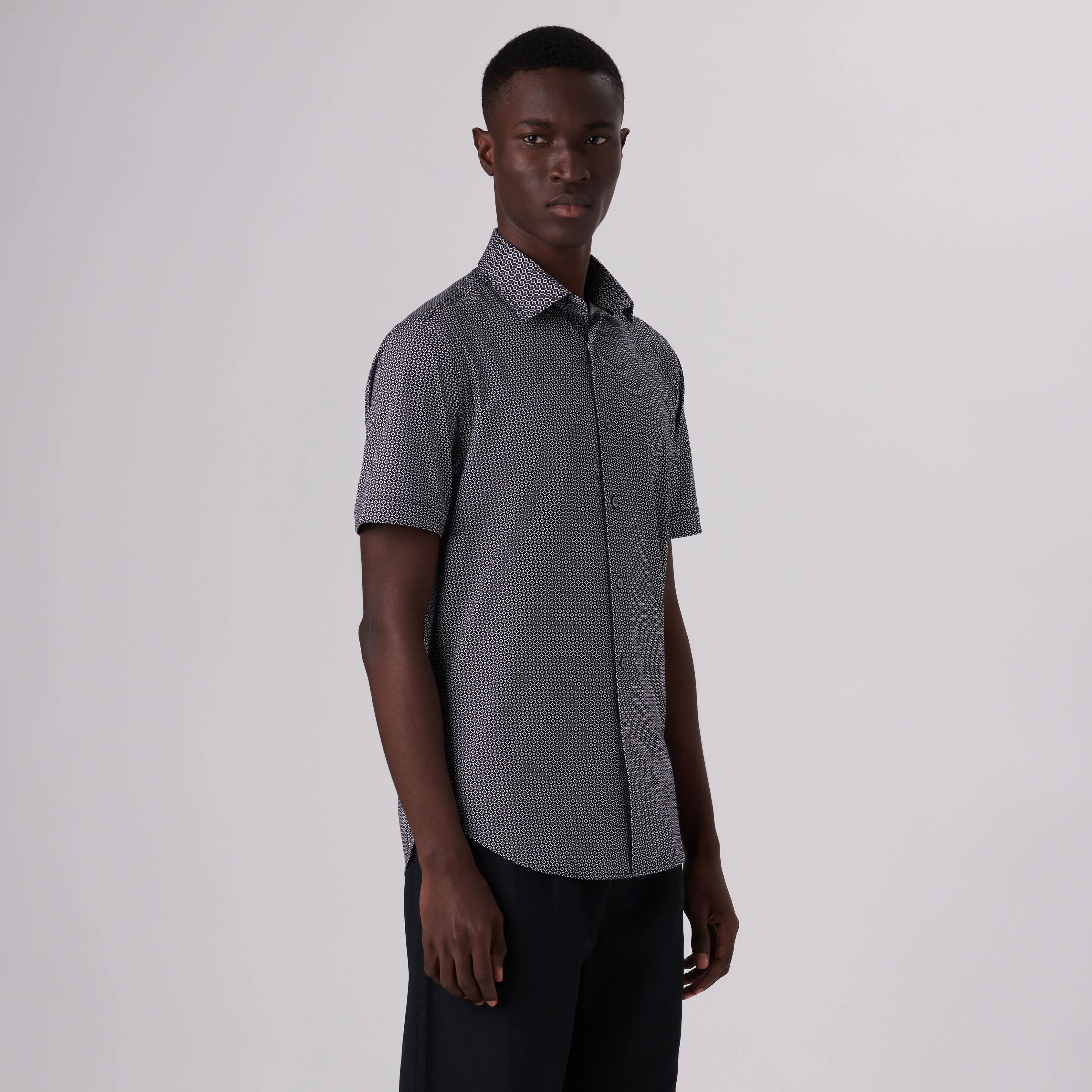 Miles Diamond Print OoohCotton Short Sleeve Shirt sold by Bugatchi product image thumbnail 3