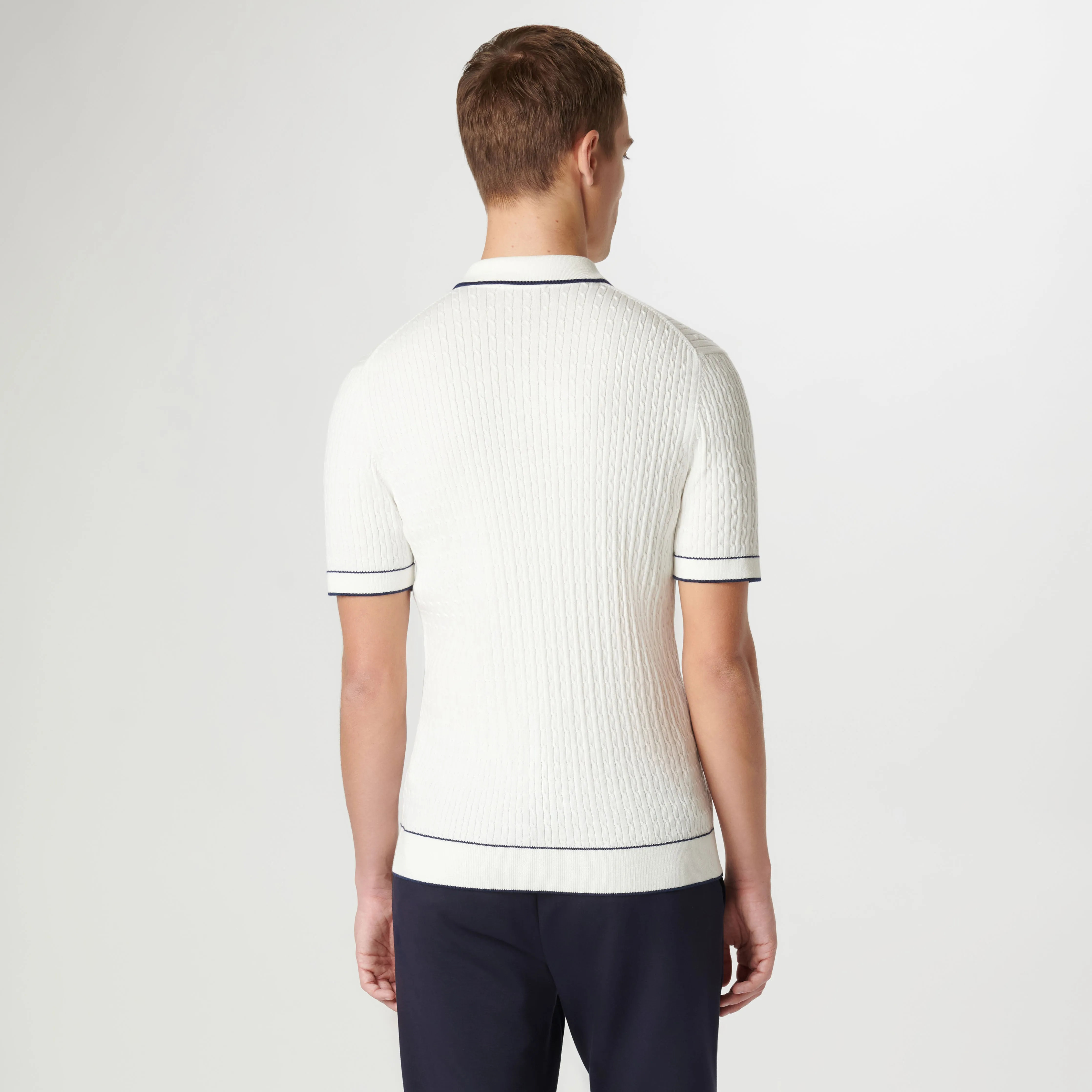 Cable Stitch Short Sleeve Polo Sweater sold by Bugatchi product image thumbnail 4