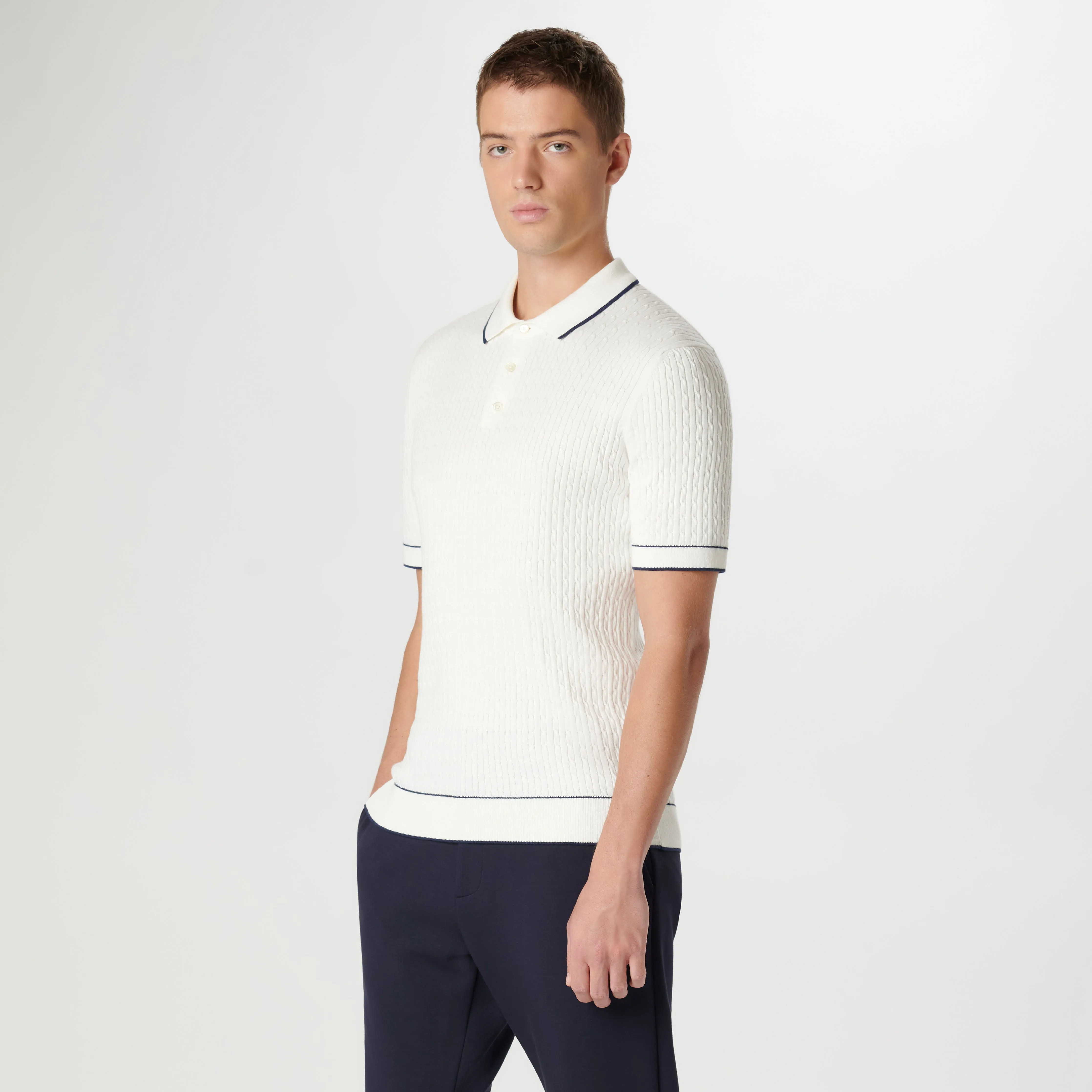 Cable Stitch Short Sleeve Polo Sweater sold by Bugatchi product image thumbnail 3
