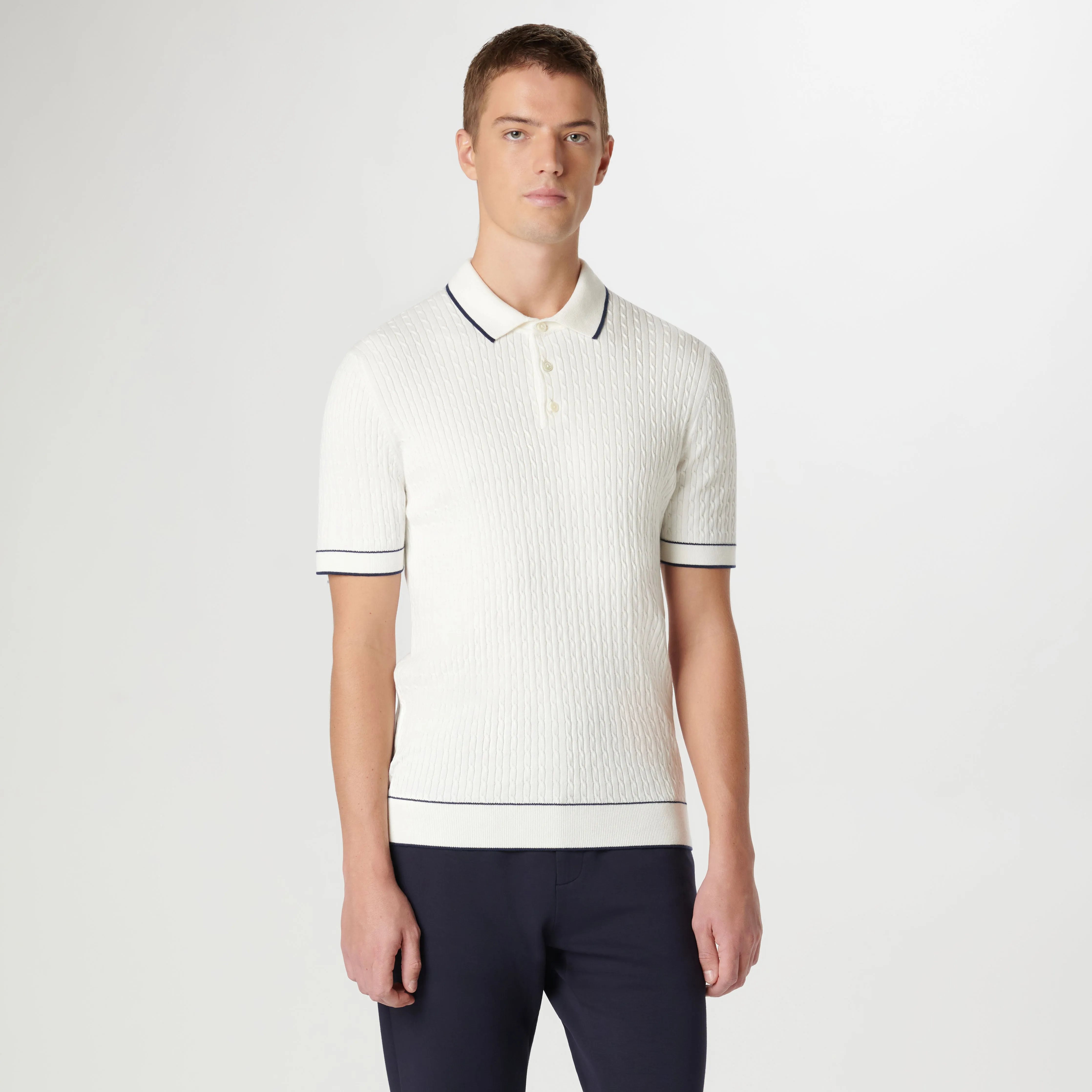 Cable Stitch Short Sleeve Polo Sweater sold by Bugatchi product image thumbnail 2