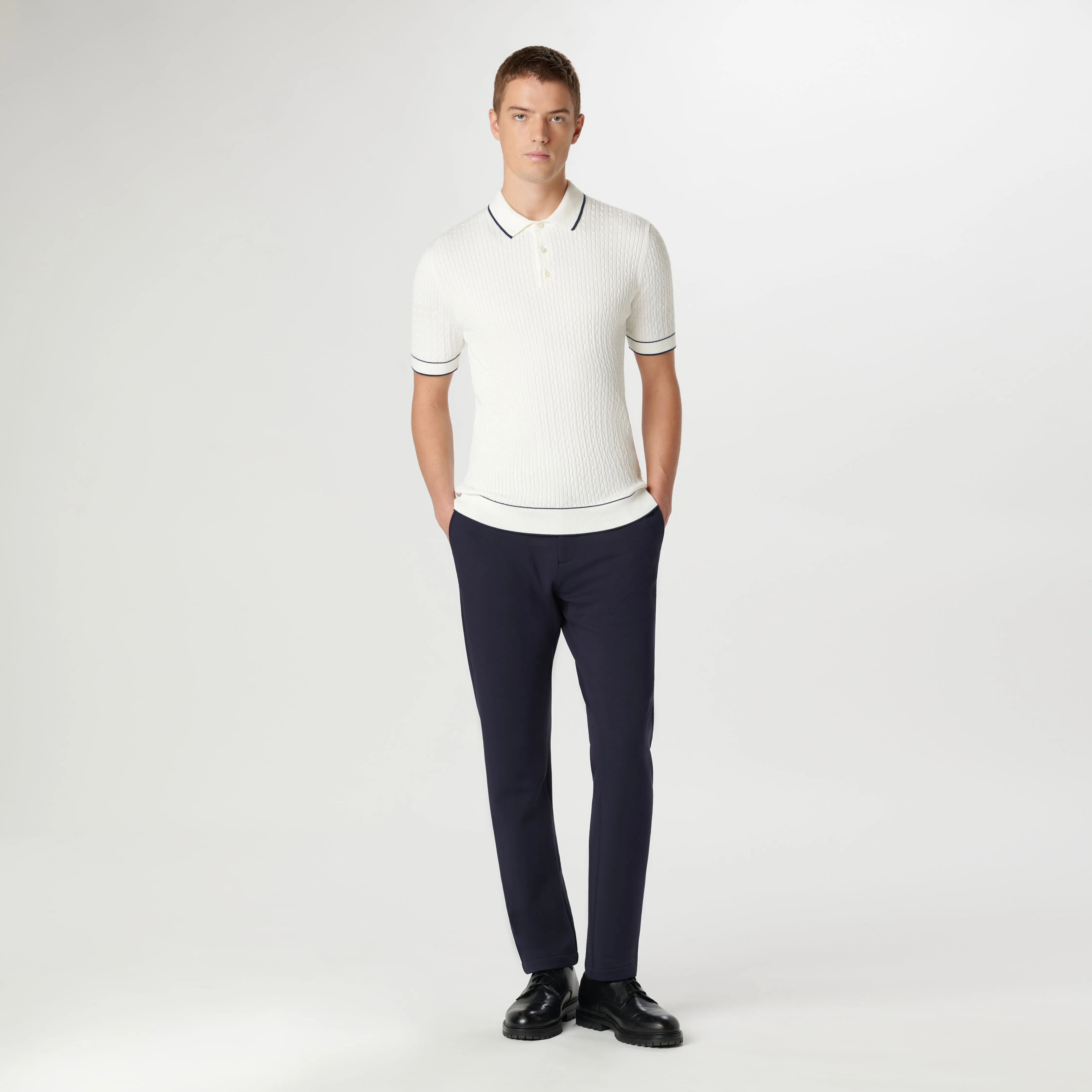 Cable Stitch Short Sleeve Polo Sweater sold by Bugatchi product image thumbnail 5