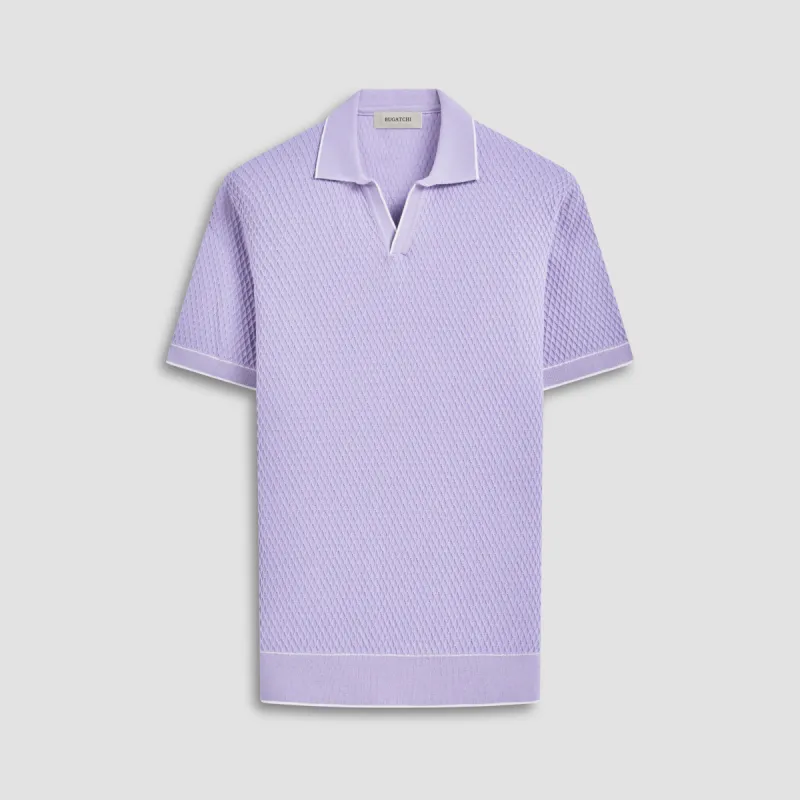 Honeycomb Stitch Short-Sleeved Johnny Collar Sweater sold by Bugatchi