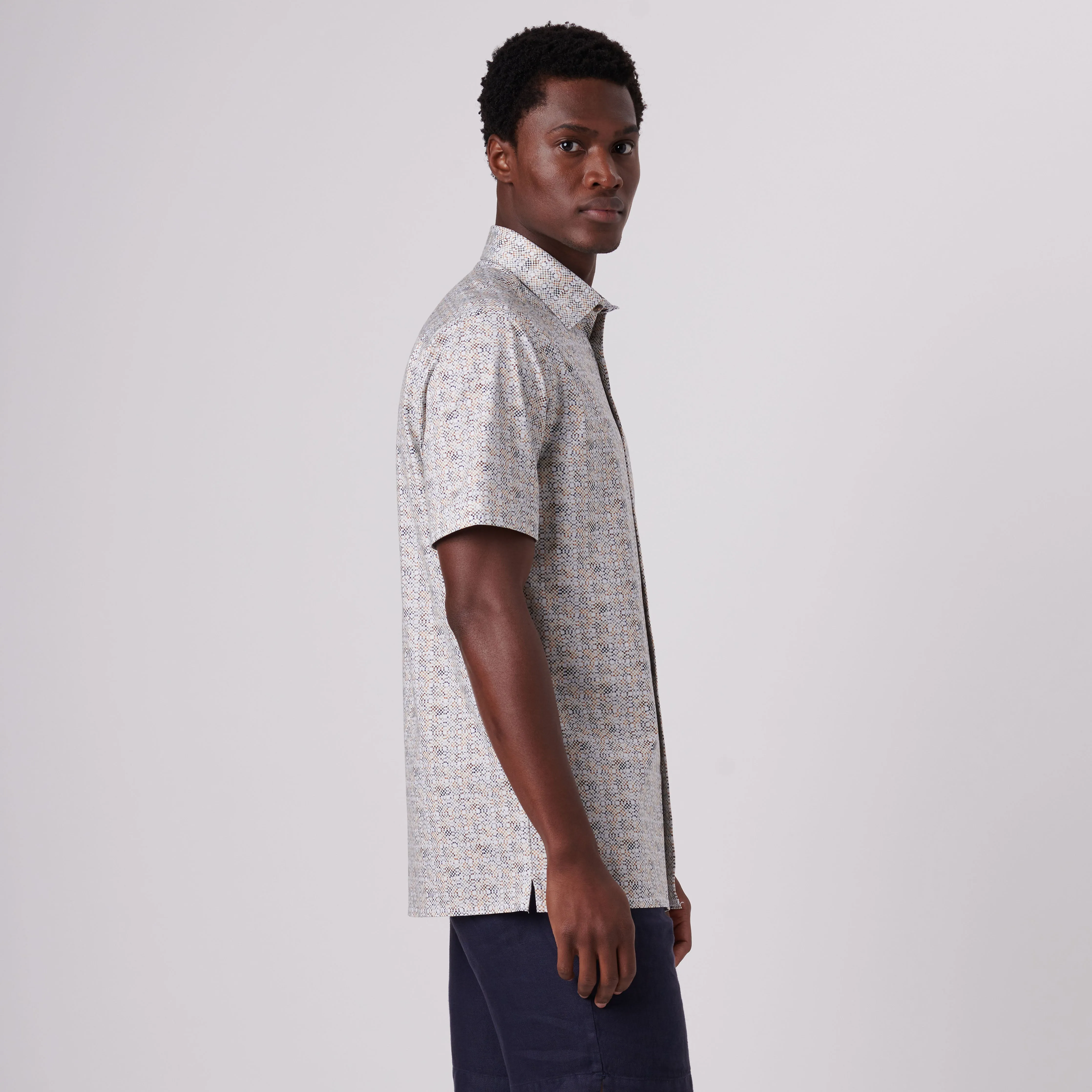 Milo Mosaic Print OoohCotton Short Sleeve Shirt sold by Bugatchi product image thumbnail 3
