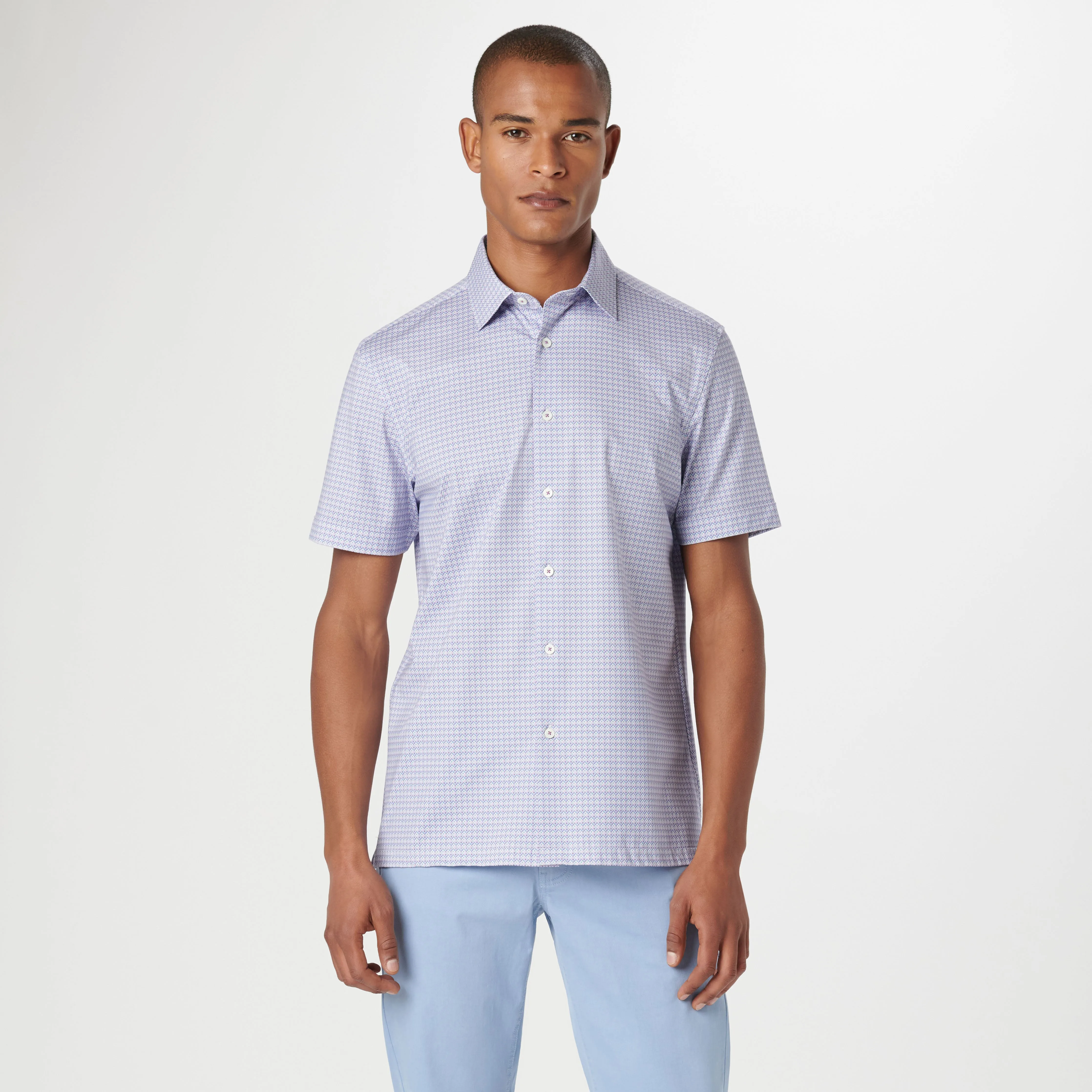 Milo Diamond Check OoohCotton Short Sleeve Shirt sold by Bugatchi product image thumbnail 3