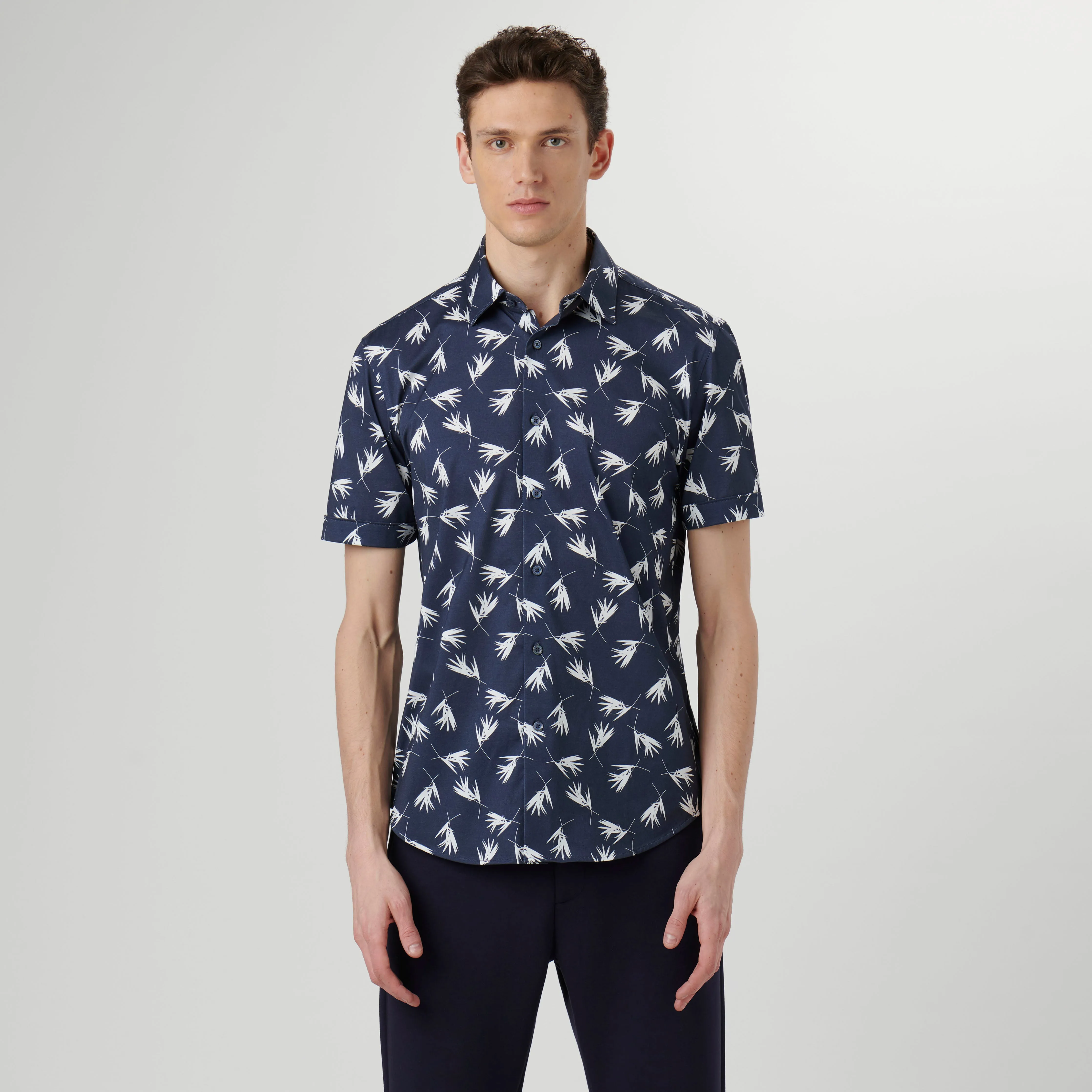 Miles Leaf Print OoohCotton Short Sleeve Shirt sold by Bugatchi product image thumbnail 2