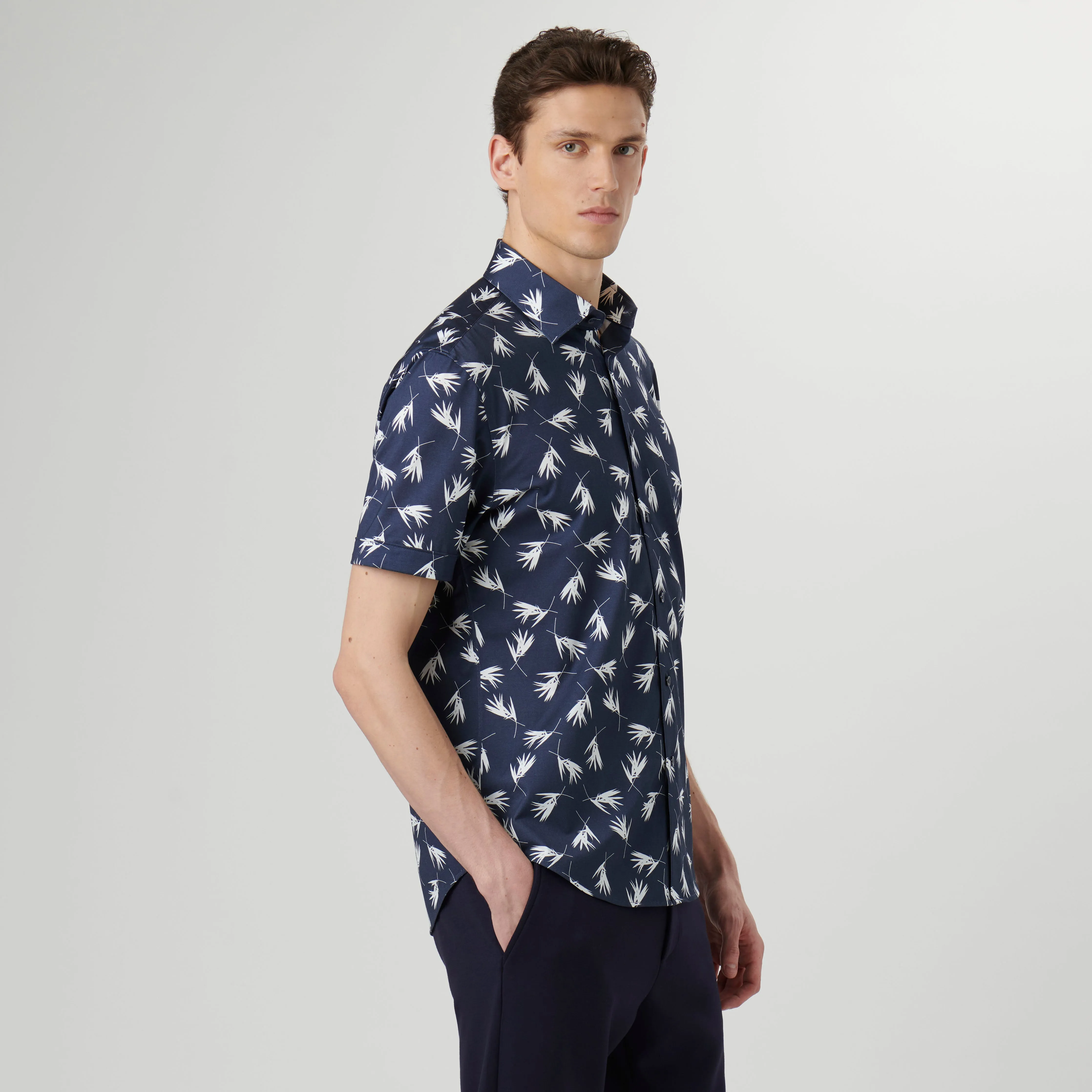 Miles Leaf Print OoohCotton Short Sleeve Shirt sold by Bugatchi product image thumbnail 3