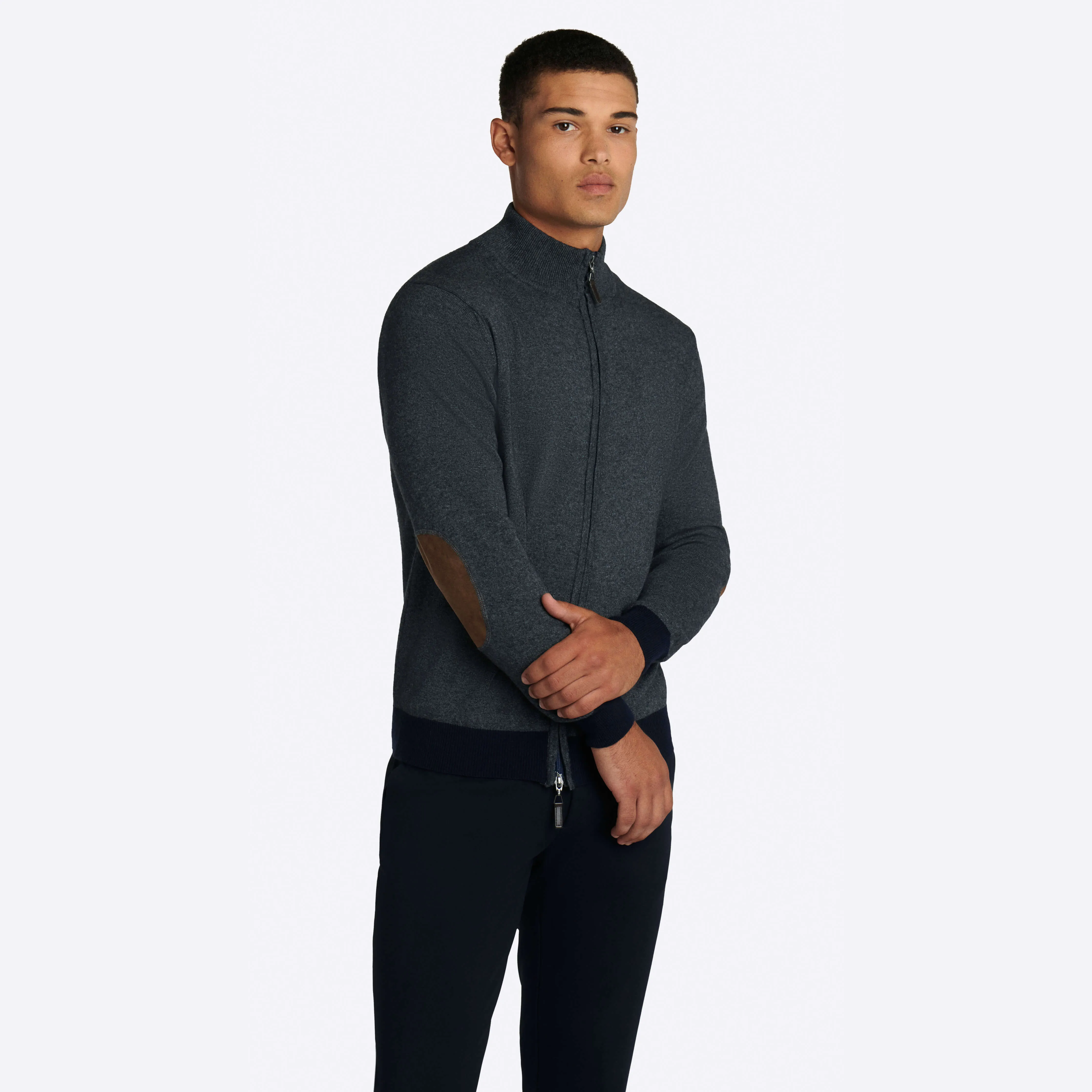 Solid Full Zip Mock Neck Sweater sold by Bugatchi product image thumbnail 3