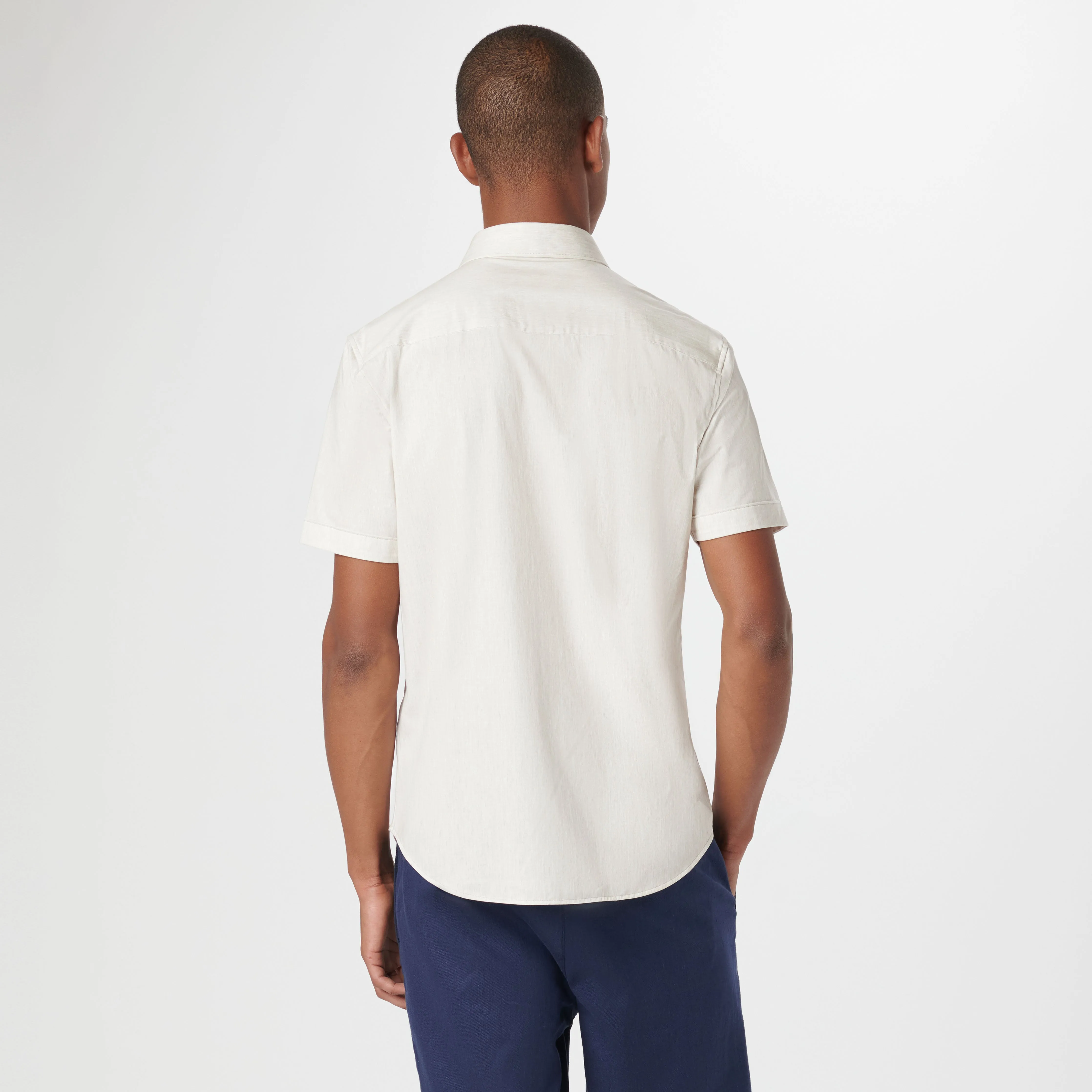 Miles Chambray Print OoohCotton Short Sleeve Shirt sold by Bugatchi product image thumbnail 4