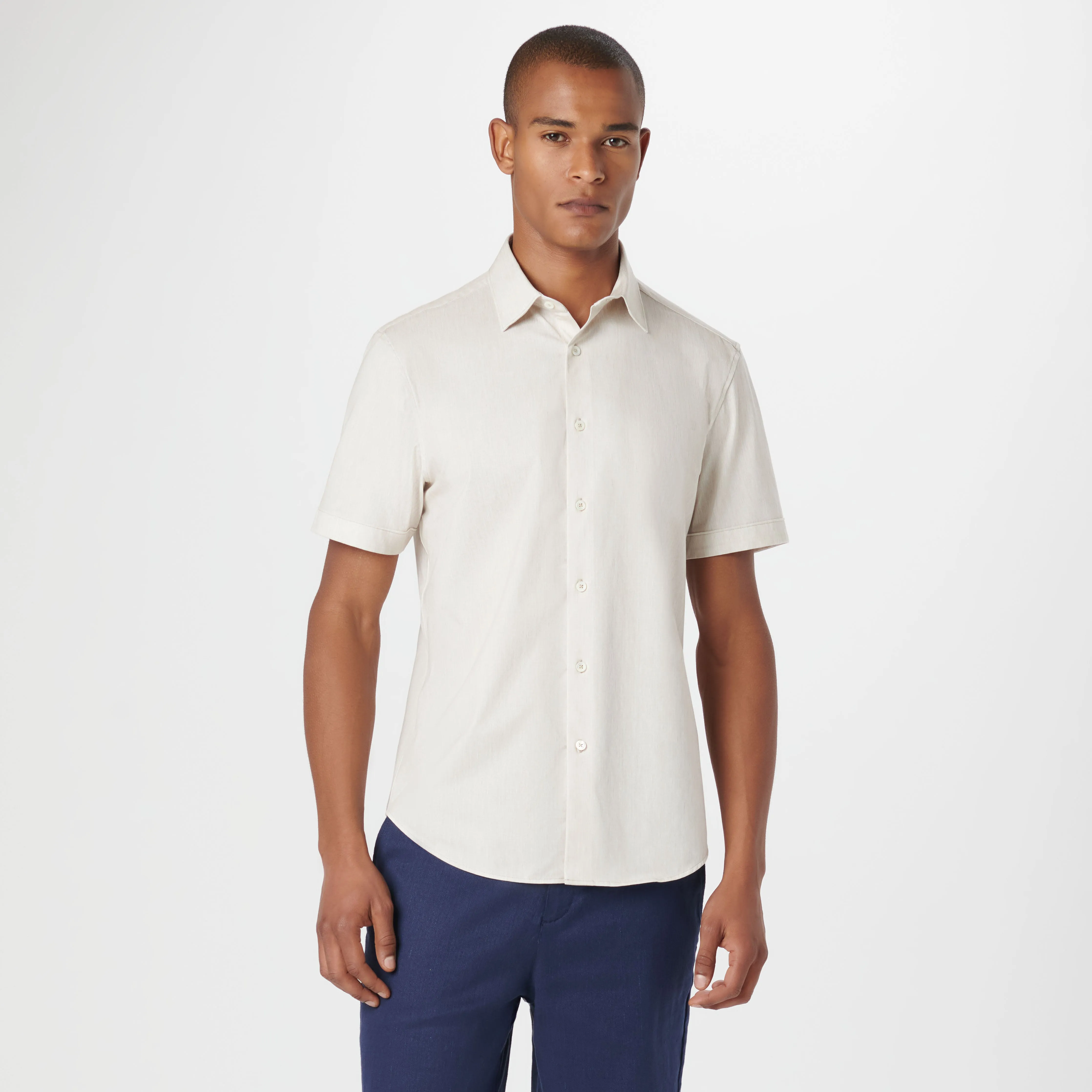 Miles Chambray Print OoohCotton Short Sleeve Shirt sold by Bugatchi product image thumbnail 2