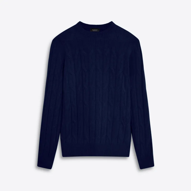 Crew Neck Cable Jacquard Sweater sold by Bugatchi