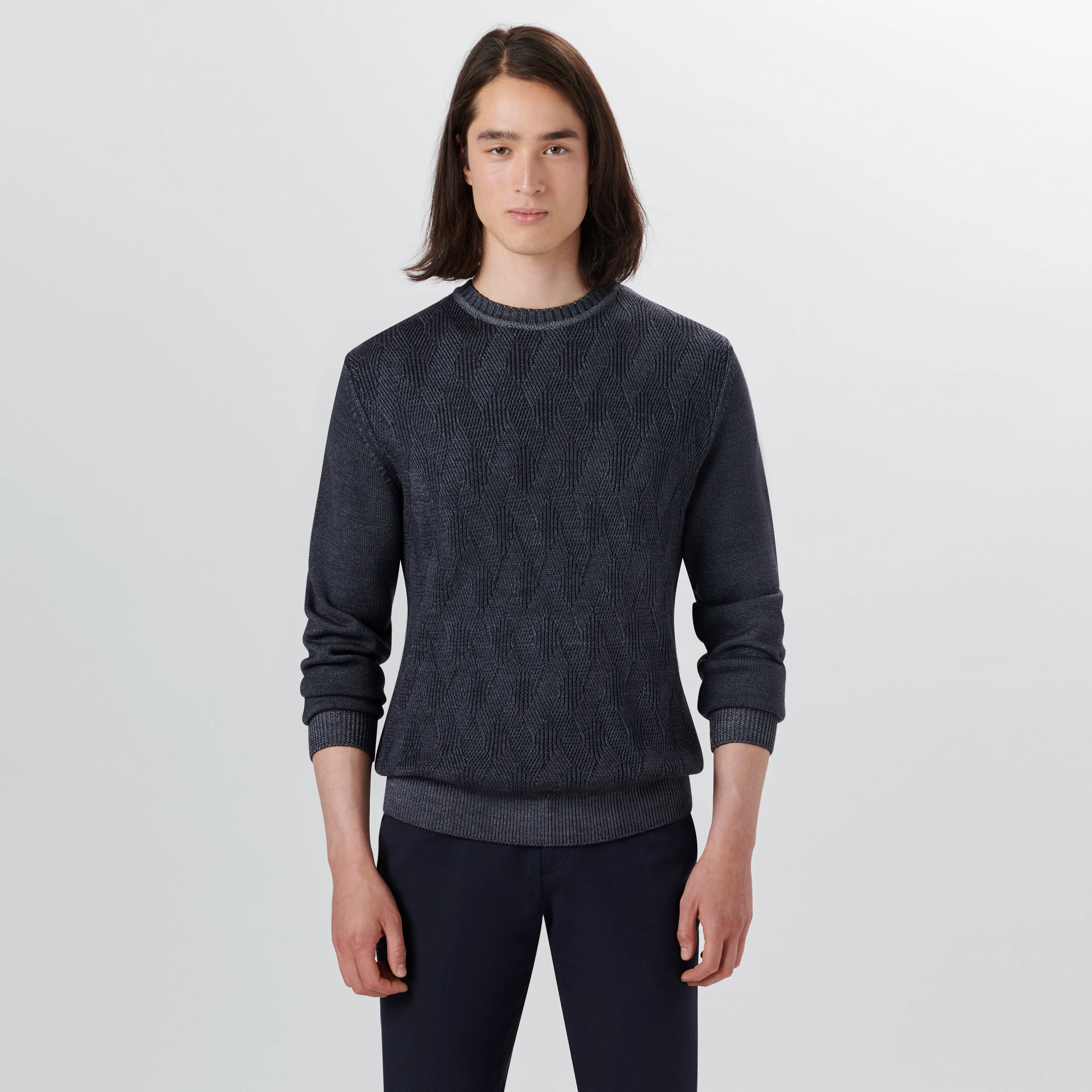 Super Merino Crew Neck Diamond Cable Sweater sold by Bugatchi product image thumbnail 2